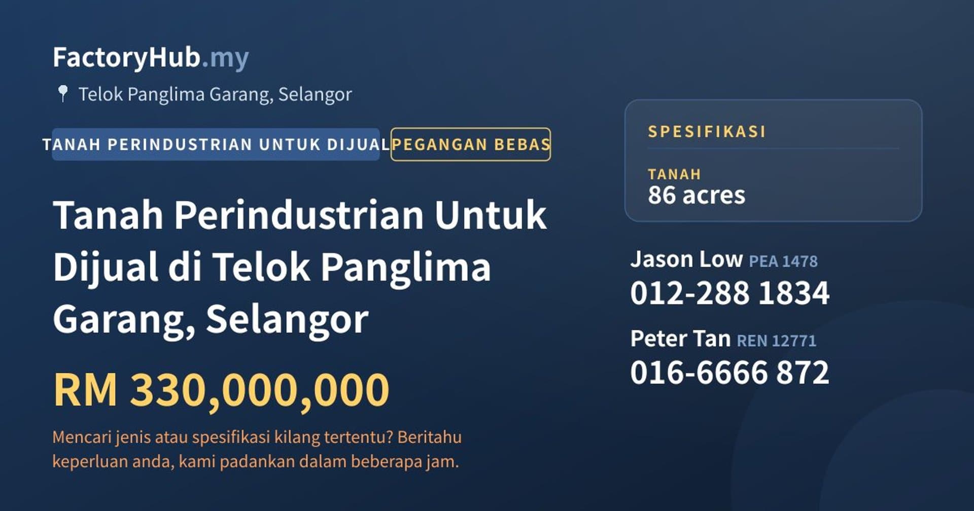 Tanah Perindustrian Untuk Dijual di Telok Panglima Garang, Selangor · Imej hartanah 1/2