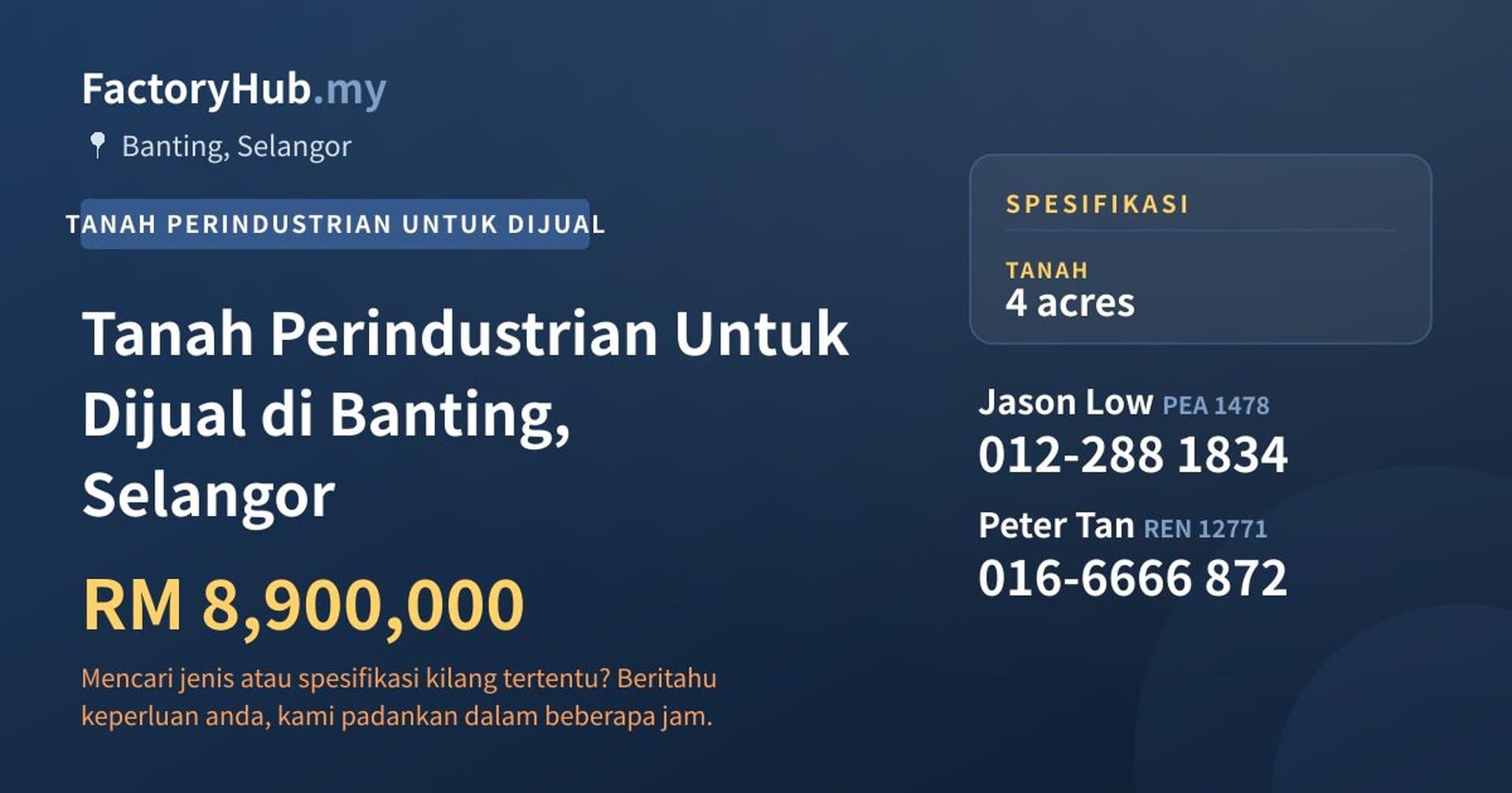 Tanah Perindustrian Untuk Dijual di Banting, Selangor · Imej hartanah 1/2