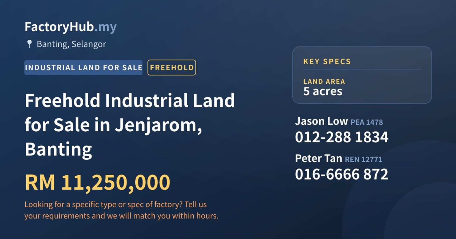 Freehold Industrial Land for Sale in Jenjarom, Banting - Property image 1 of 2