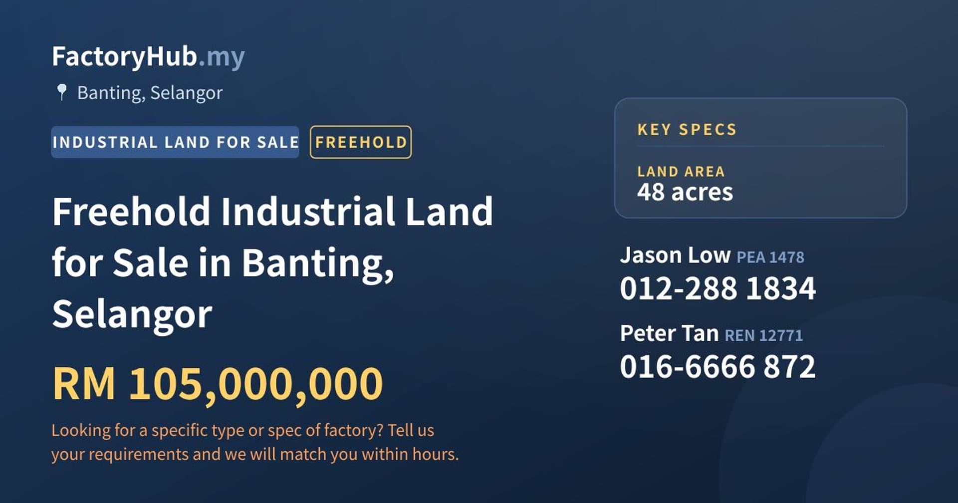 Freehold Industrial Land for Sale in Banting, Selangor - Property image 1 of 2