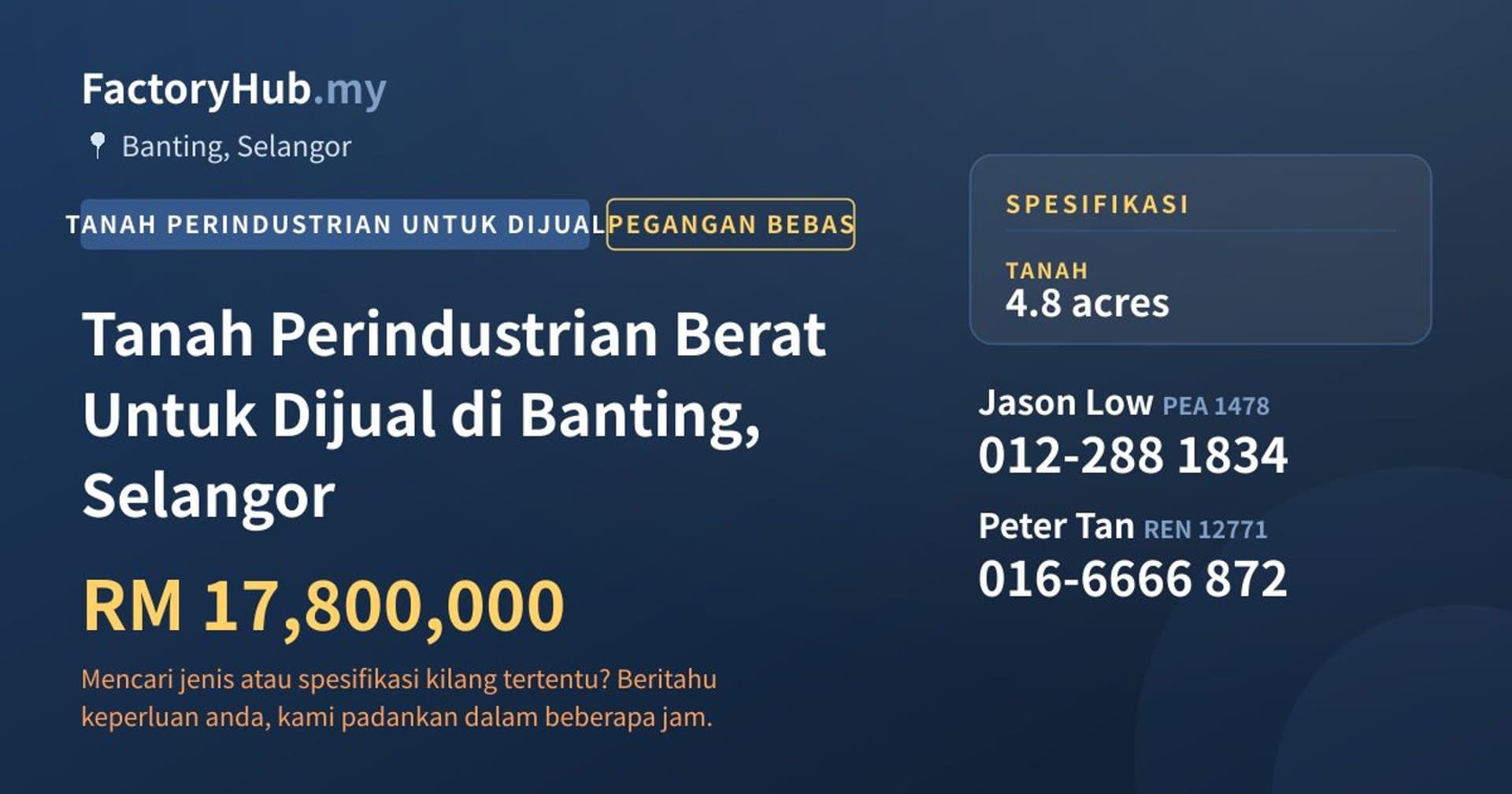 Tanah Perindustrian Berat Untuk Dijual di Banting, Selangor · Imej hartanah 1/2