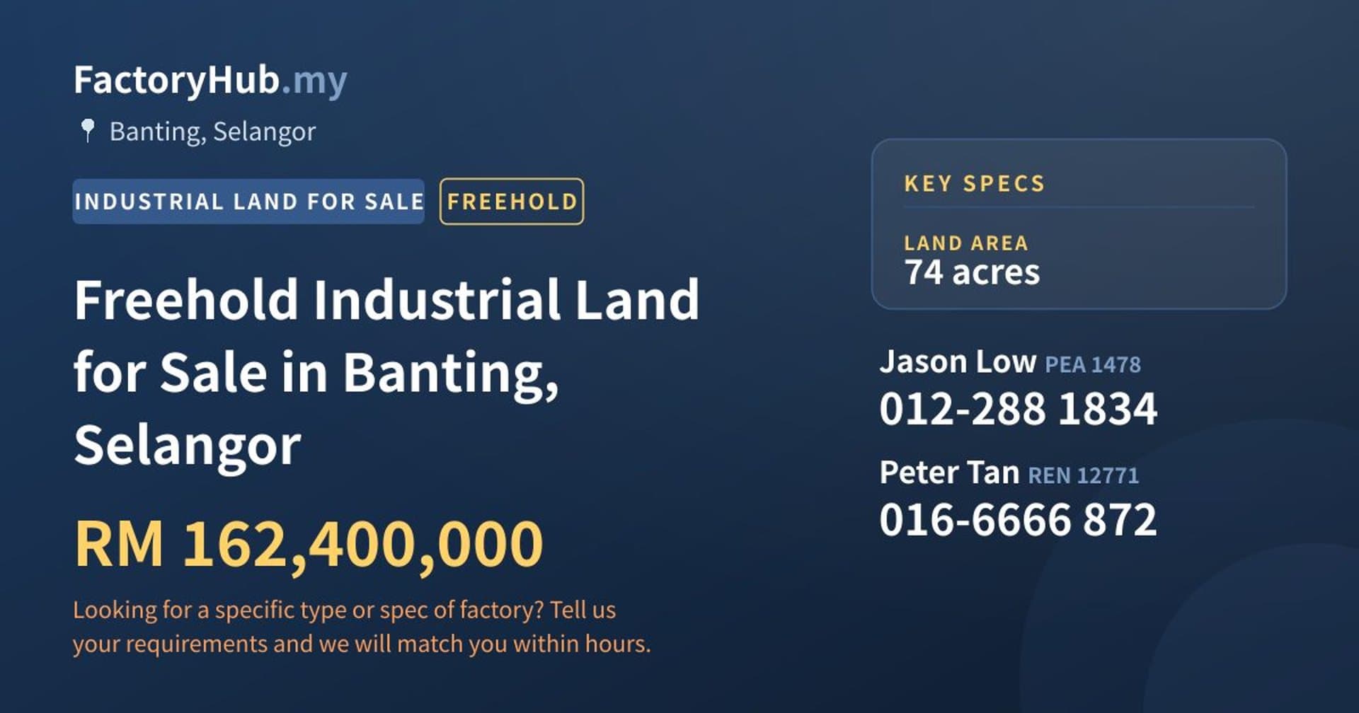Freehold Industrial Land for Sale in Banting, Selangor - Property image 1 of 2