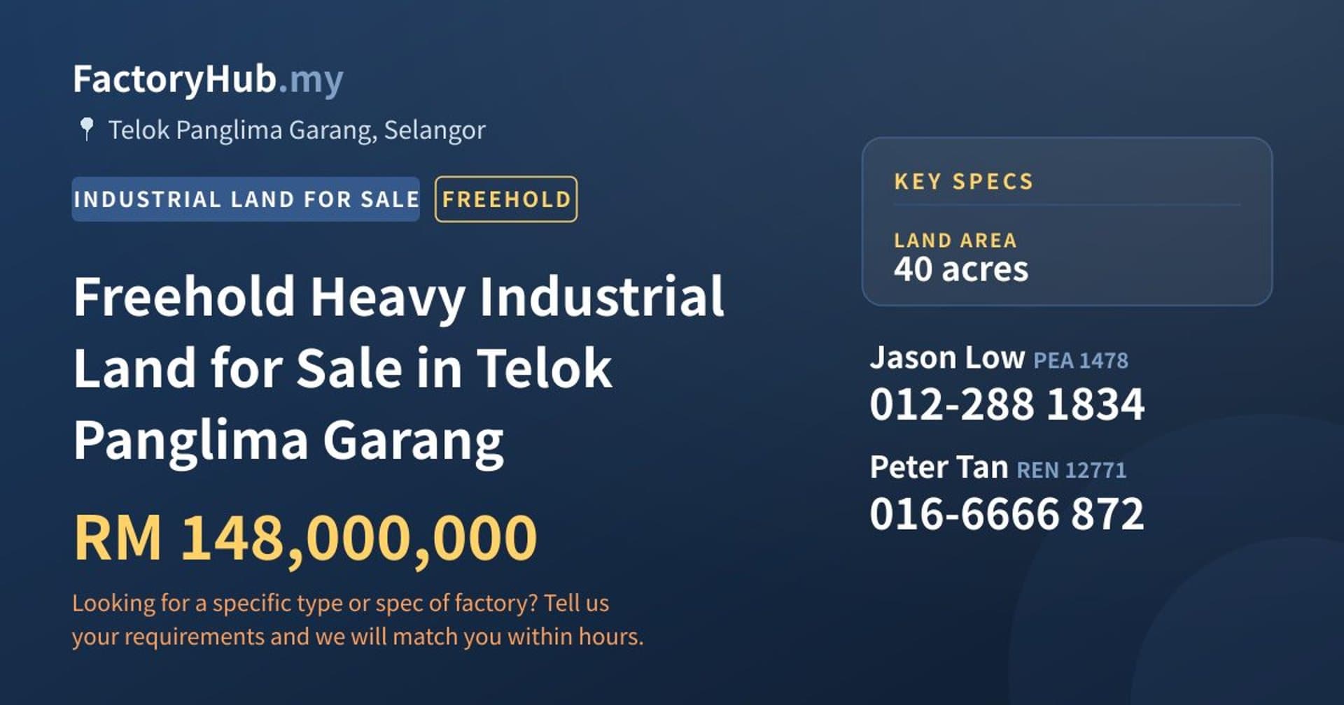 Freehold Heavy Industrial Land for Sale in Telok Panglima Garang - Property image 1 of 2