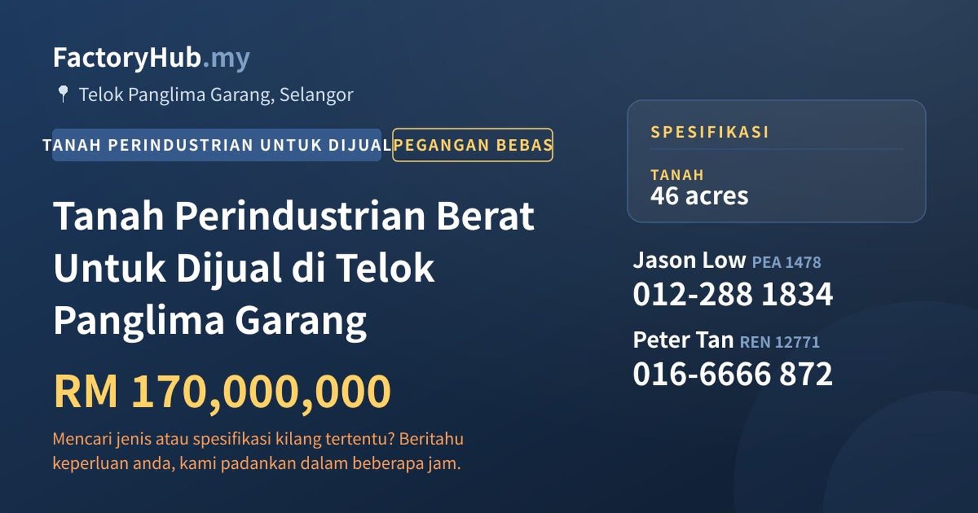 Tanah Perindustrian Berat Untuk Dijual di Telok Panglima Garang · Imej hartanah 1/2