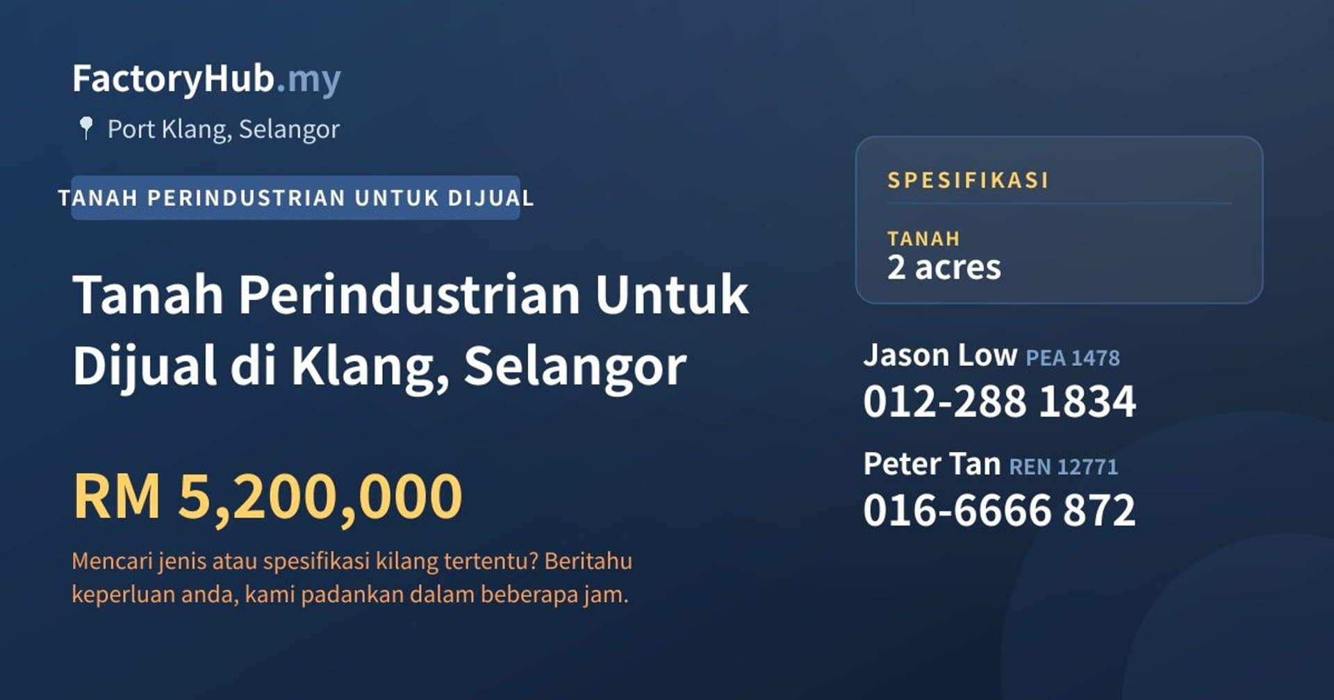 Tanah Perindustrian Untuk Dijual di Klang, Selangor · Imej hartanah 1/2