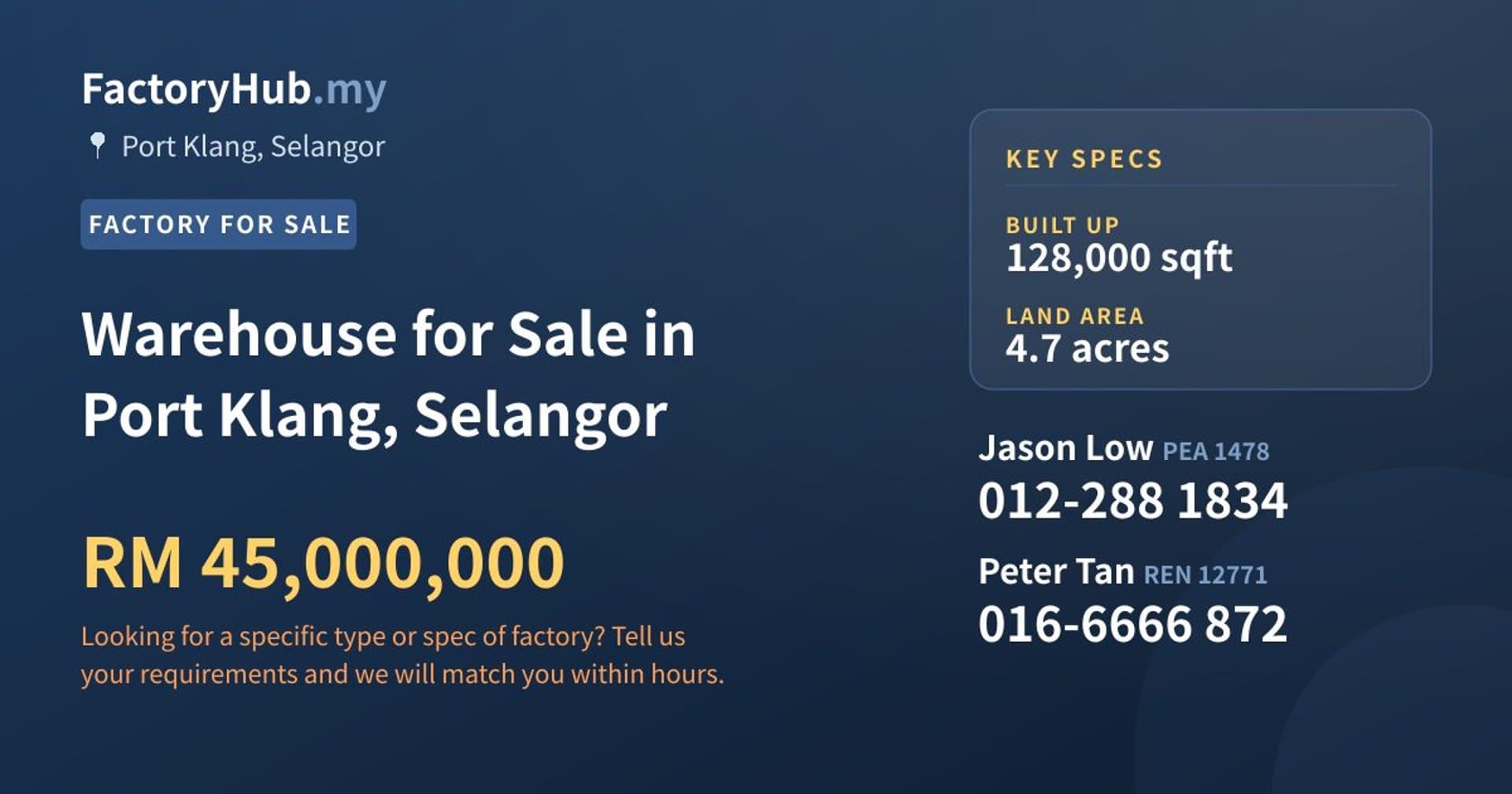 Warehouse for Sale in Port Klang, Selangor - Property image 1 of 2