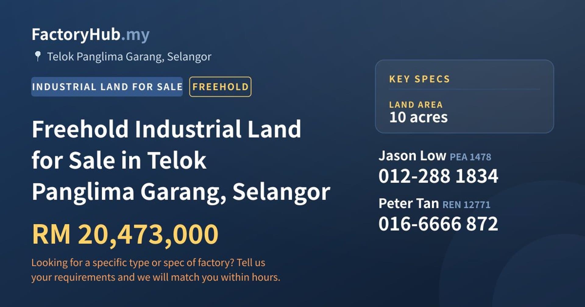 Freehold Industrial Land for Sale in Telok Panglima Garang, Selangor - Property image 1 of 2