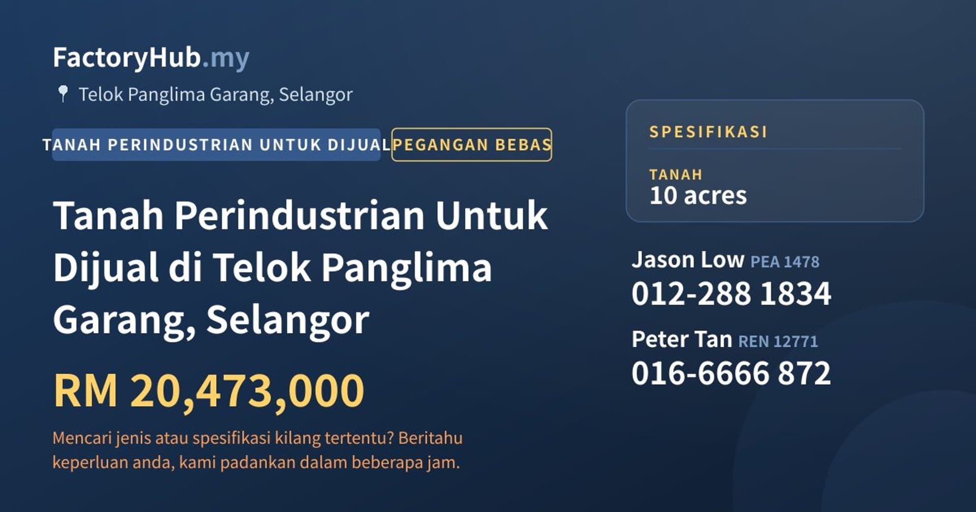 Tanah Perindustrian Untuk Dijual di Telok Panglima Garang, Selangor · Imej hartanah 1/2