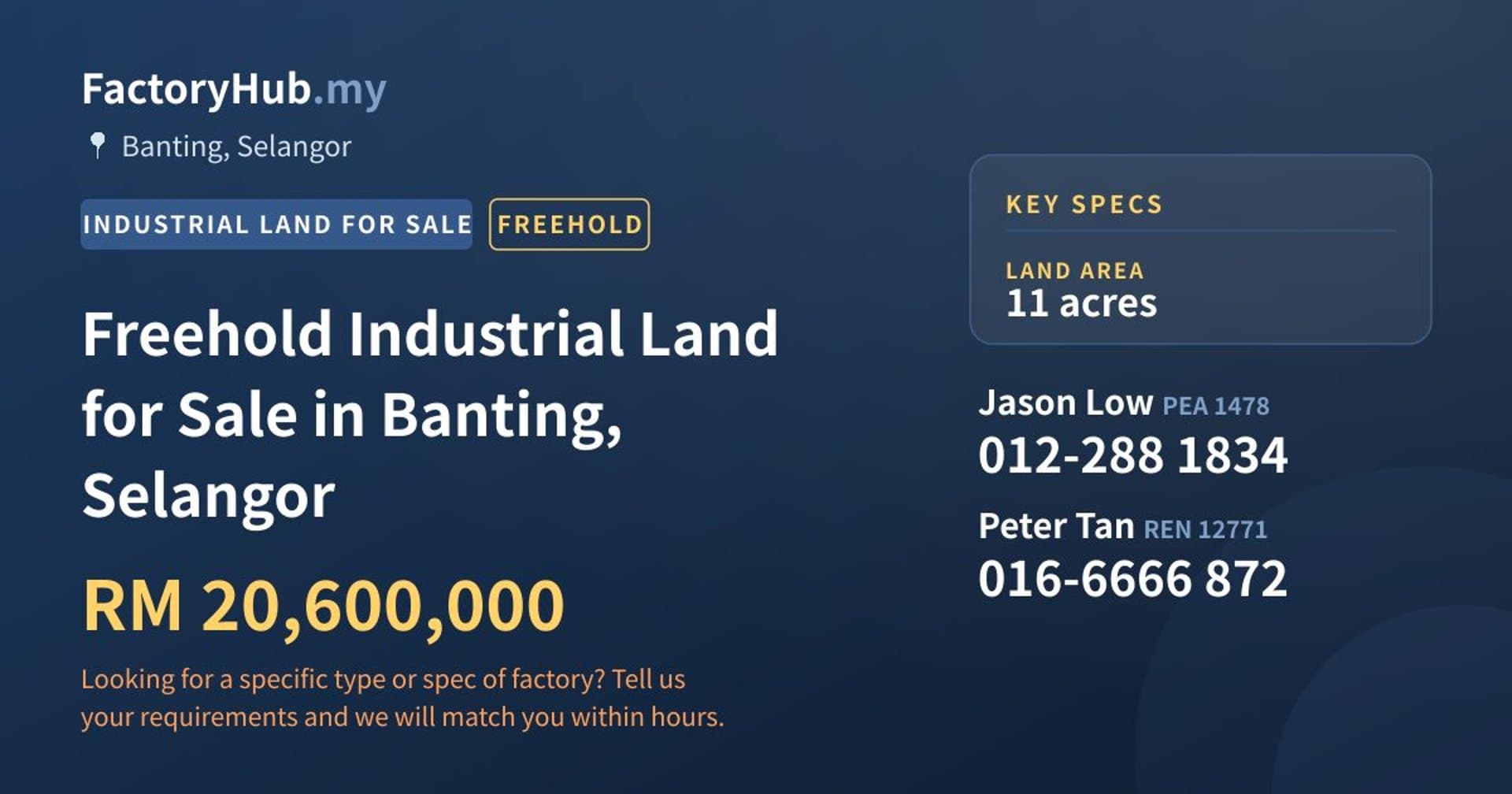 Freehold Industrial Land for Sale in Banting, Selangor - Property image 1 of 2