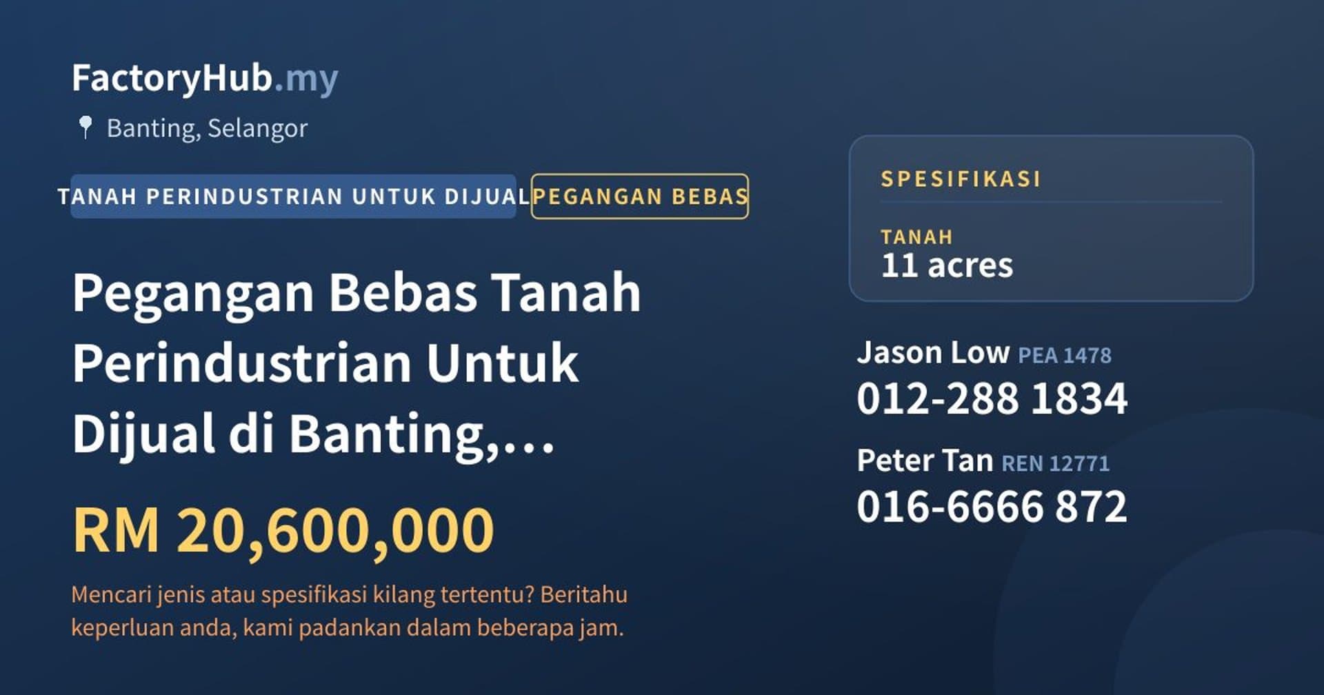 Pegangan Bebas Tanah Perindustrian Untuk Dijual di Banting, Selangor · Imej hartanah 1/2