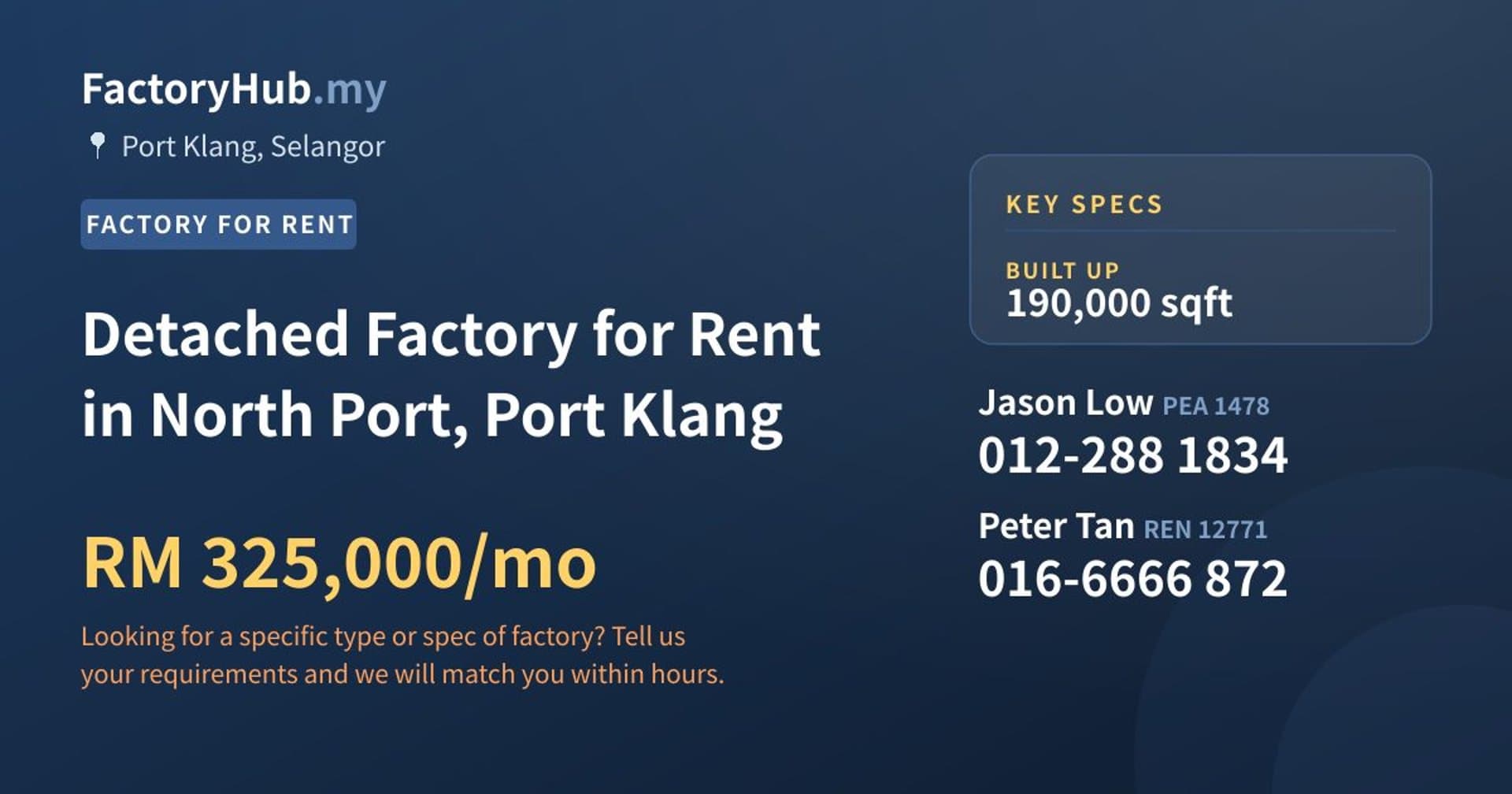Detached Factory for Rent in North Port, Port Klang - Property image 1 of 2