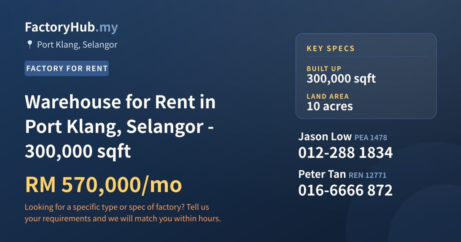 Warehouse for Rent in Port Klang, Selangor - 300,000 sqft - Property image 1 of 2