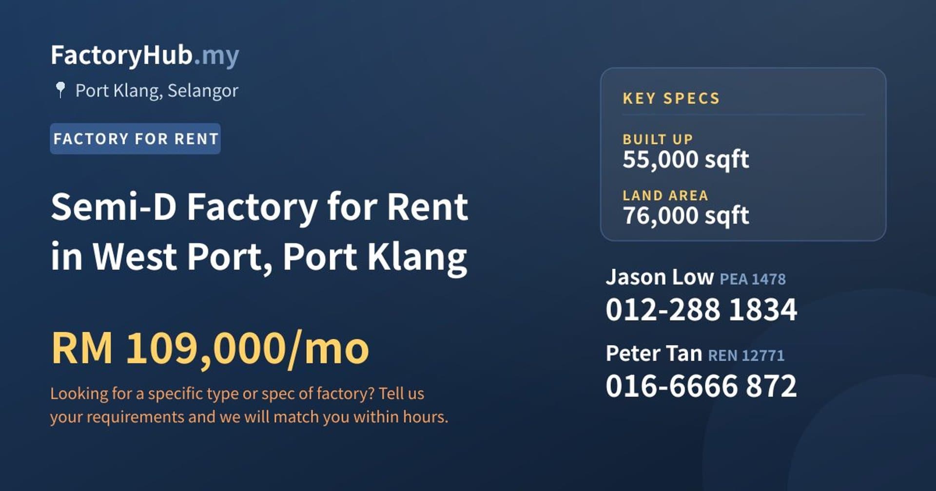 Semi-D Factory for Rent in West Port, Port Klang - Property image 1 of 2