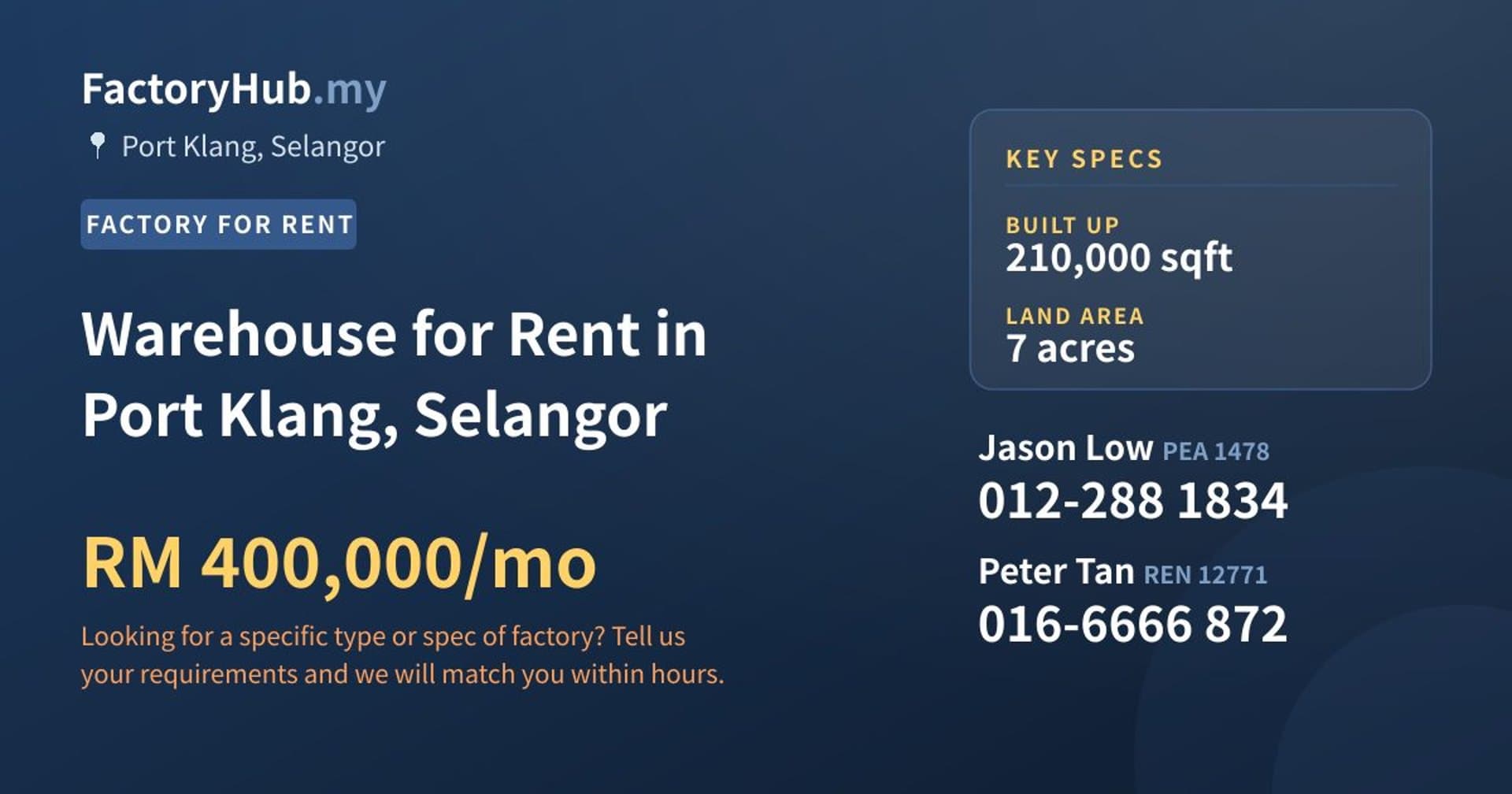 Warehouse for Rent in Port Klang, Selangor - Property image 1 of 2