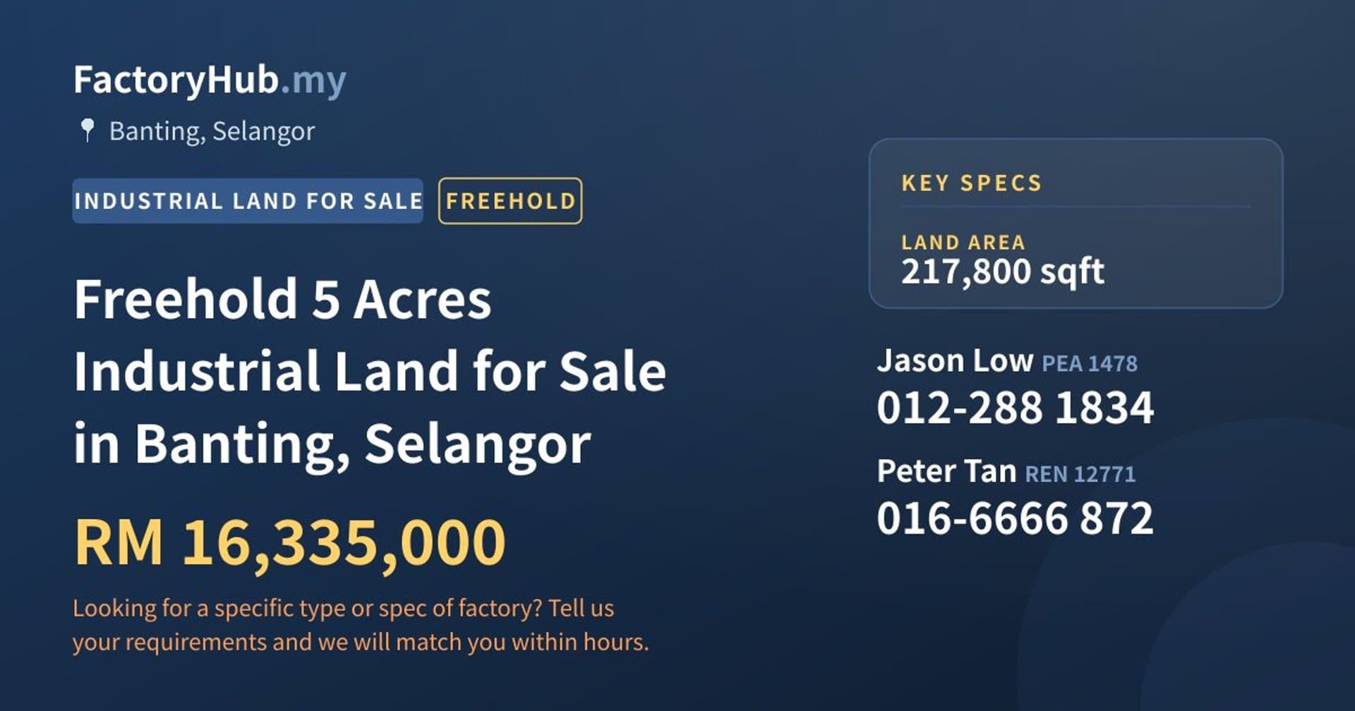 Freehold 5 Acres Industrial Land for Sale in Banting, Selangor - Property image 1 of 2