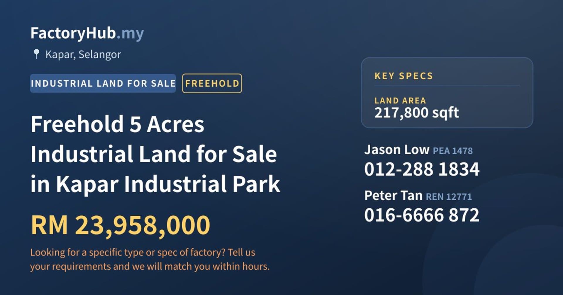 Freehold 5 Acres Industrial Land for Sale in Kapar Industrial Park - Property image 1 of 2