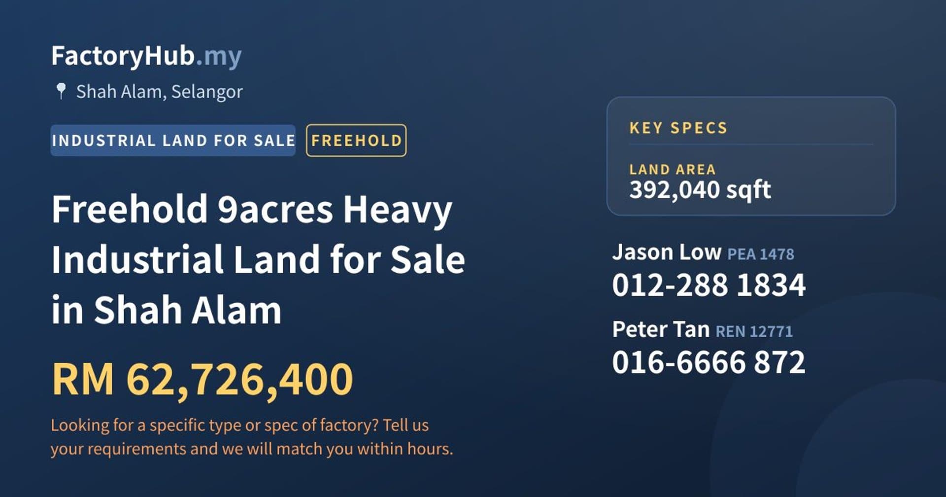 Freehold 9acres Heavy Industrial Land for Sale in Shah Alam - Property image 1 of 2