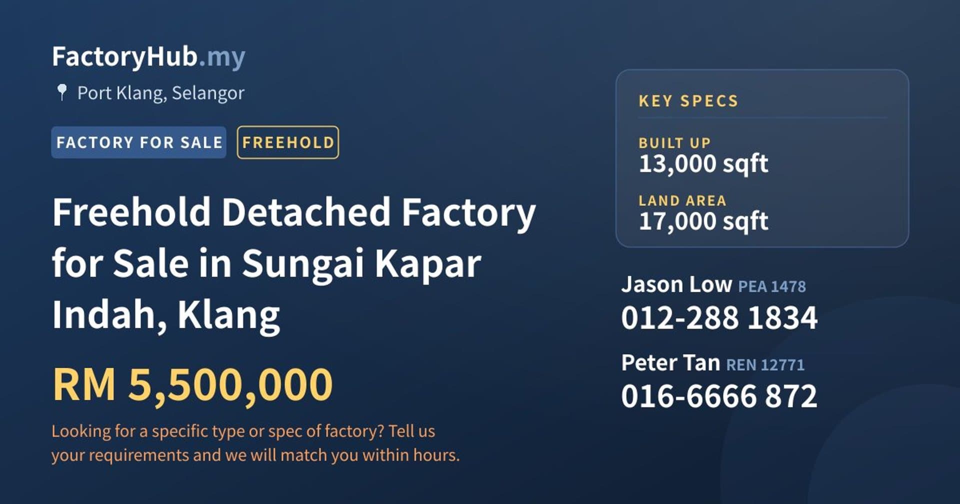 Freehold Detached Factory for Sale in Sungai Kapar Indah, Klang - Property image 1 of 2