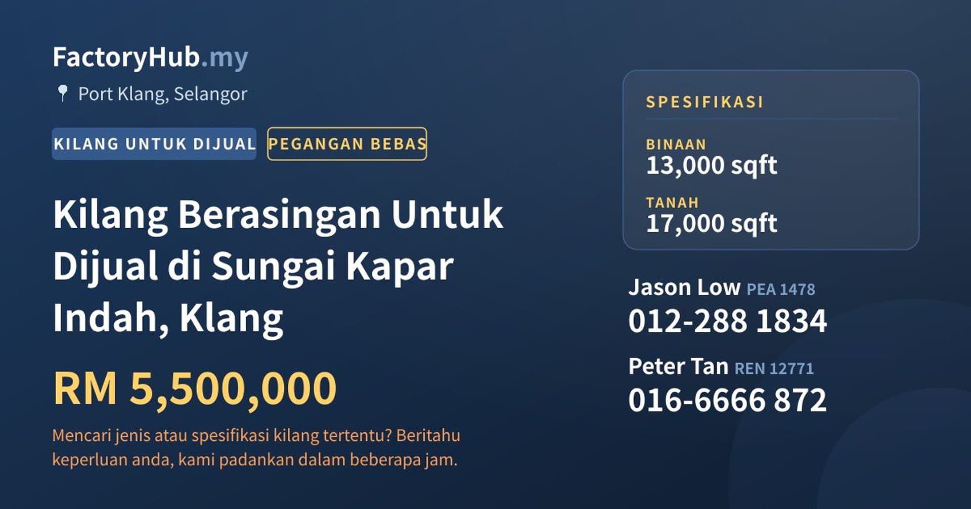 Kilang Berasingan Untuk Dijual di Sungai Kapar Indah, Klang · Imej hartanah 1/2