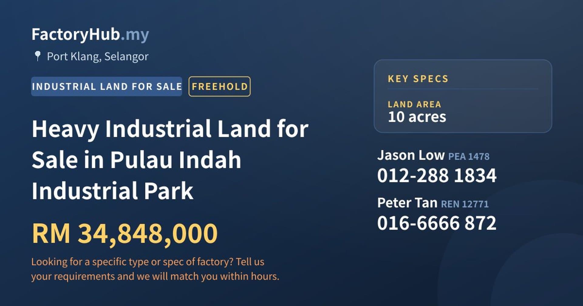 Heavy Industrial Land for Sale in Pulau Indah Industrial Park - Property image 1 of 2