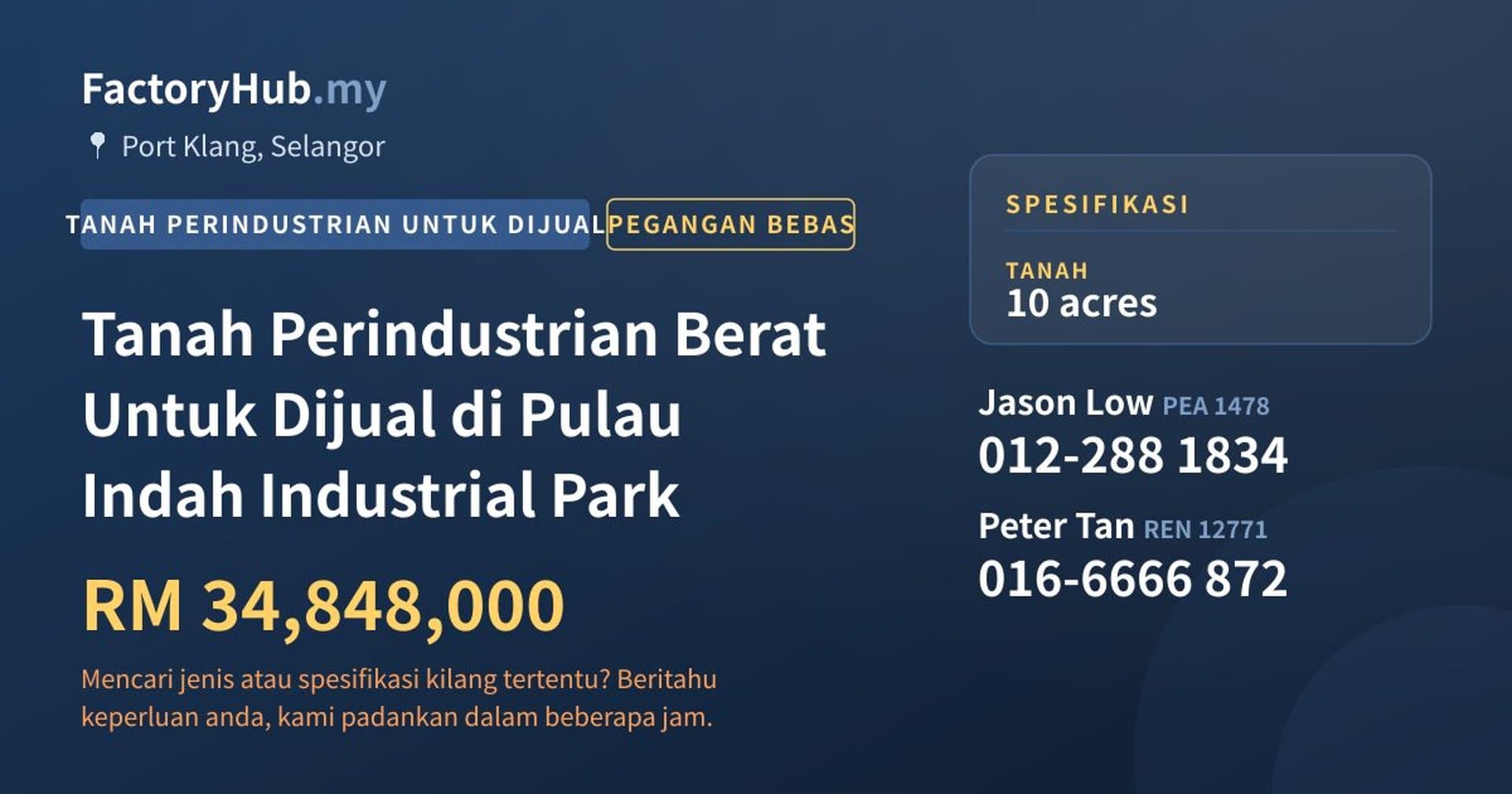 Tanah Perindustrian Berat Untuk Dijual di Pulau Indah Industrial Park · Imej hartanah 1/2