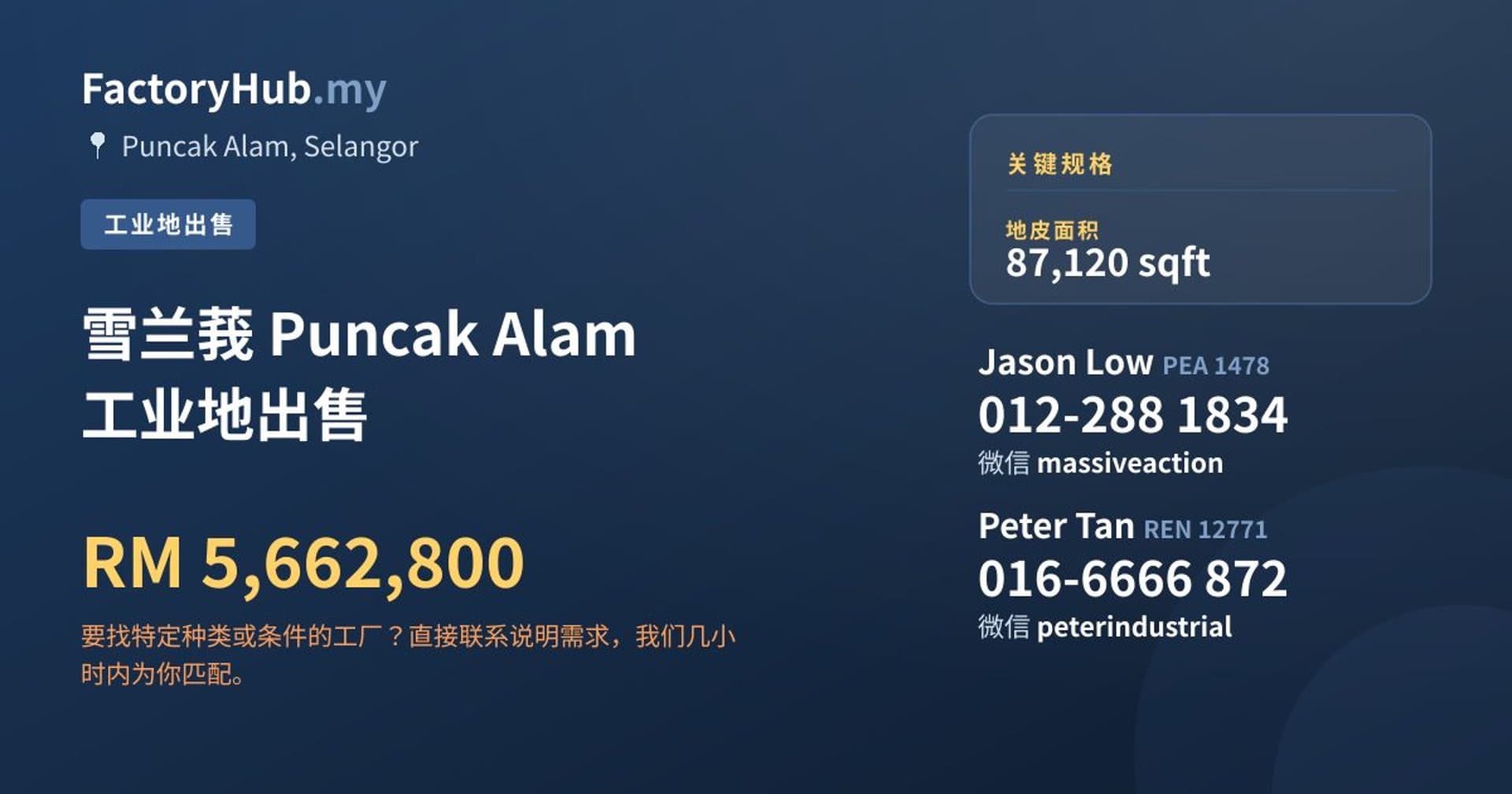 雪兰莪 Puncak Alam 工业地出售 · 房源图片 1/2