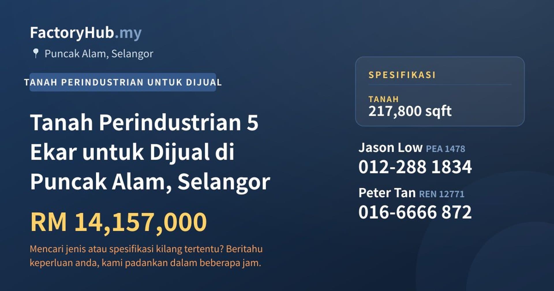 Tanah Perindustrian 5 Ekar untuk Dijual di Puncak Alam, Selangor · Imej hartanah 1/2
