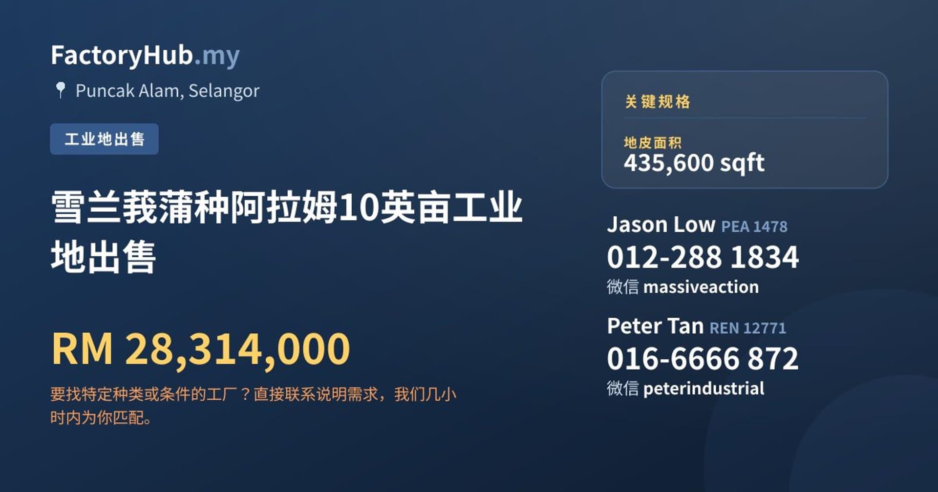 雪兰莪蒲种阿拉姆10英亩工业地出售 · 房源图片 1/2
