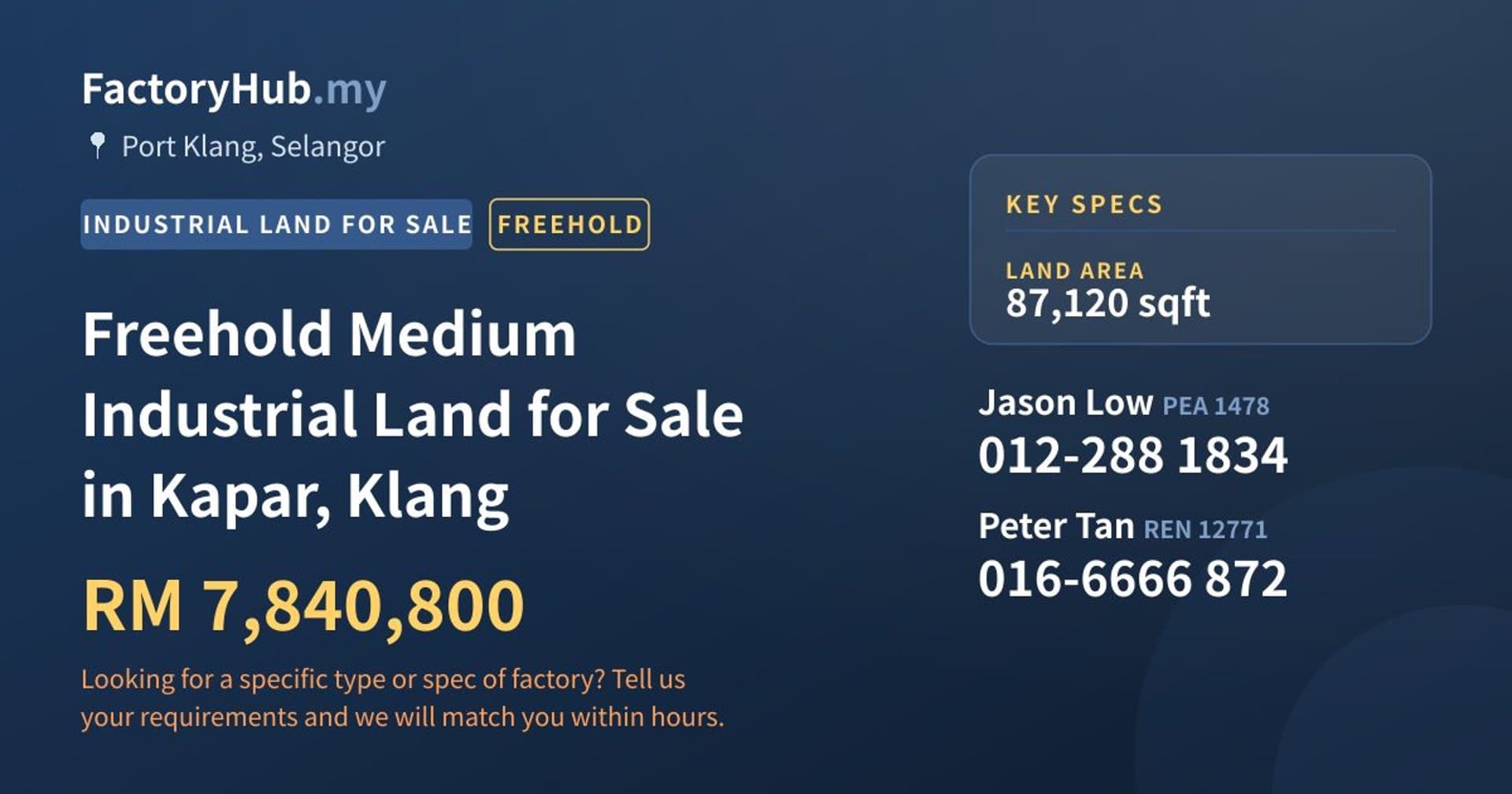 Freehold Medium Industrial Land for Sale in Kapar, Klang - Property image 1 of 2
