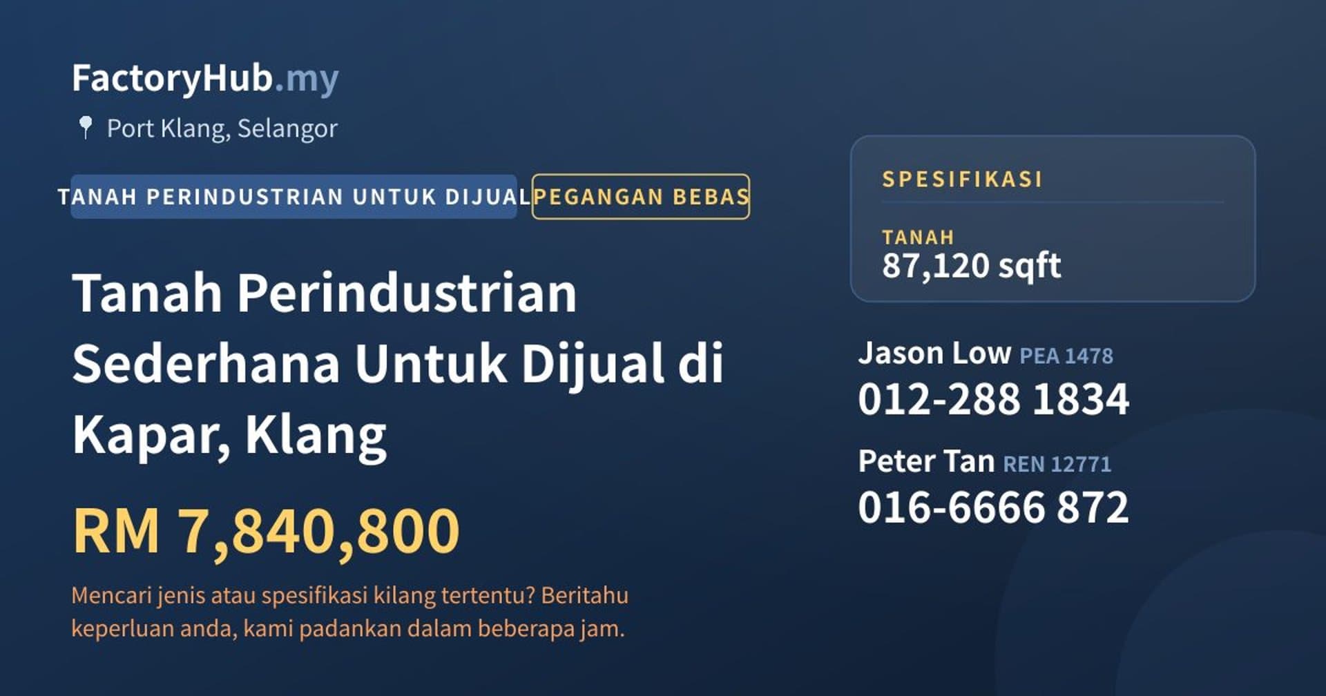 Tanah Perindustrian Sederhana Untuk Dijual di Kapar, Klang · Imej hartanah 1/2