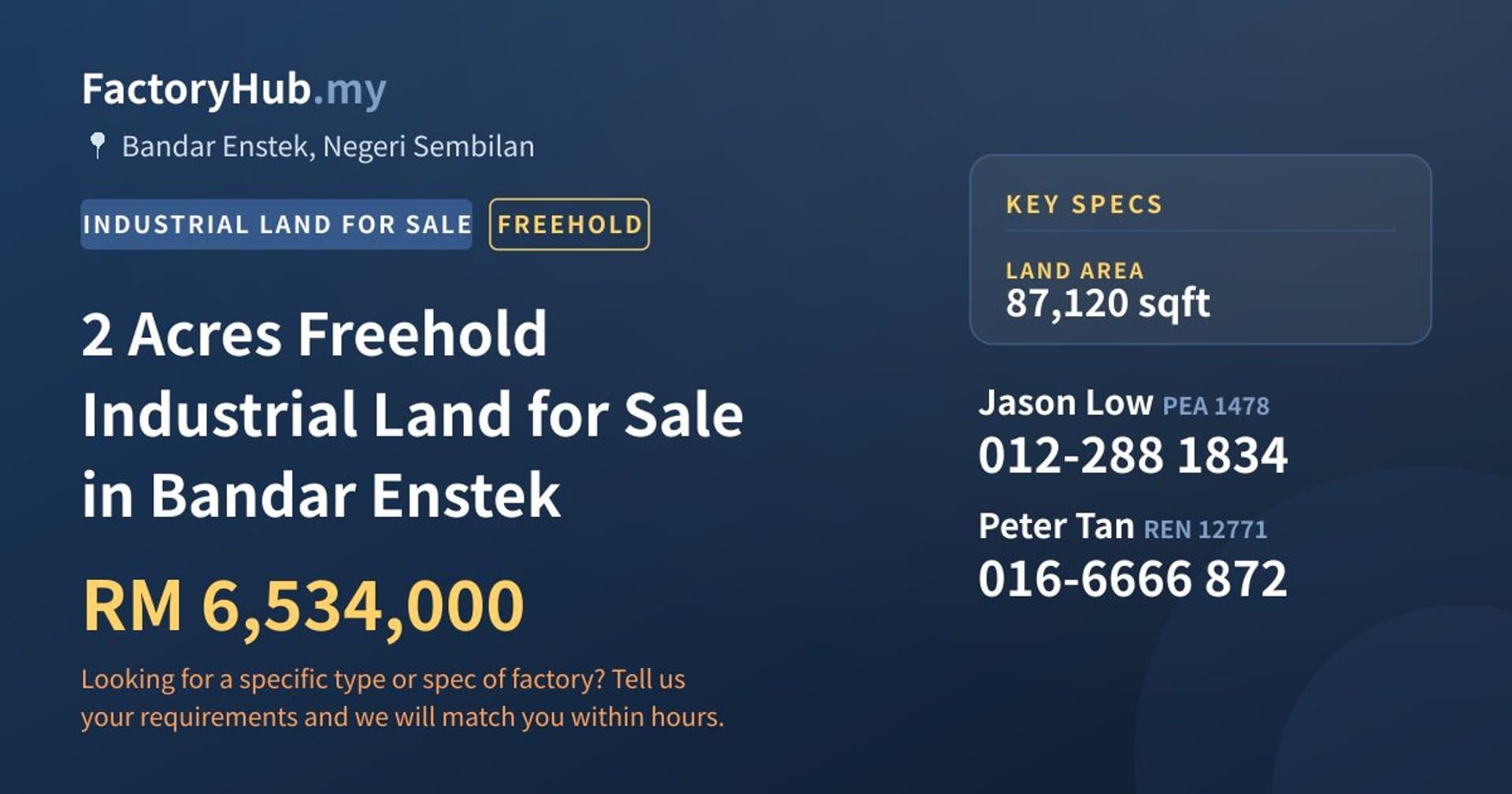 2 Acres Freehold Industrial Land for Sale in Bandar Enstek - Property image 1 of 2