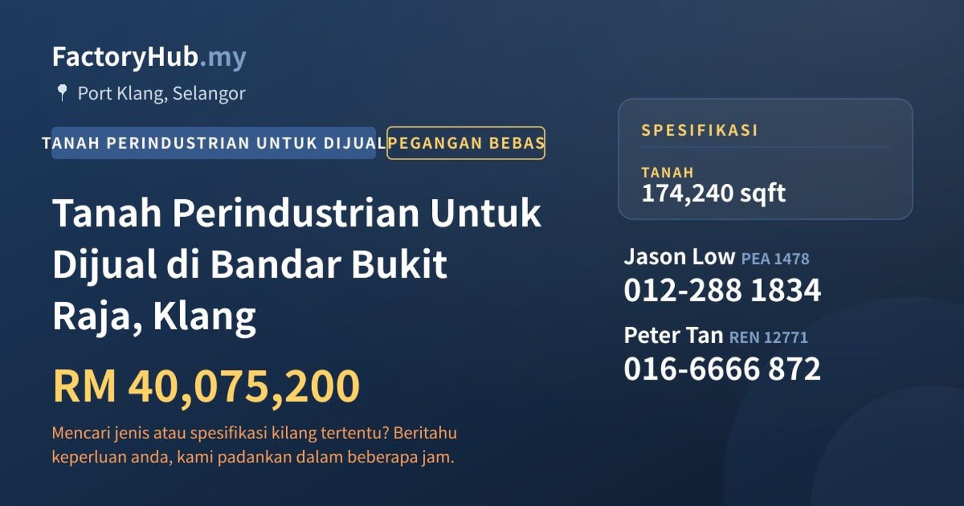 Tanah Perindustrian Untuk Dijual di Bandar Bukit Raja, Klang · Imej hartanah 1/2