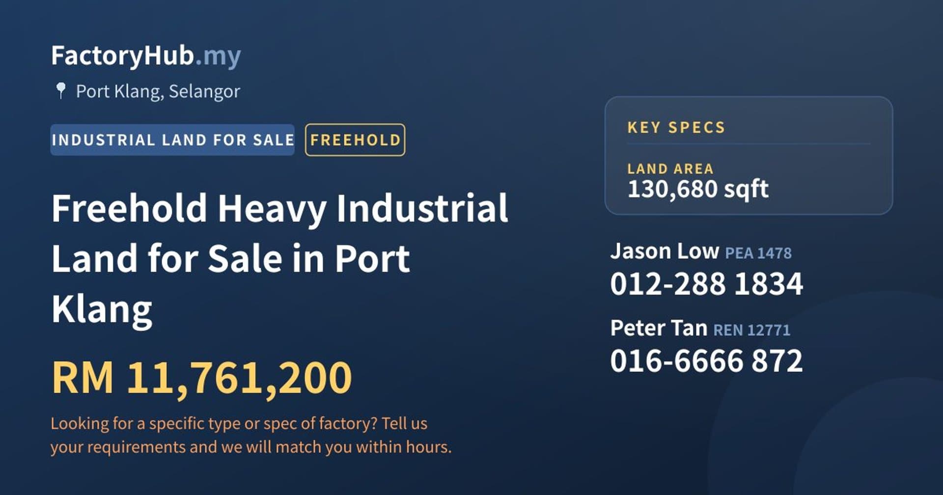 Freehold Heavy Industrial Land for Sale in Port Klang - Property image 1 of 2