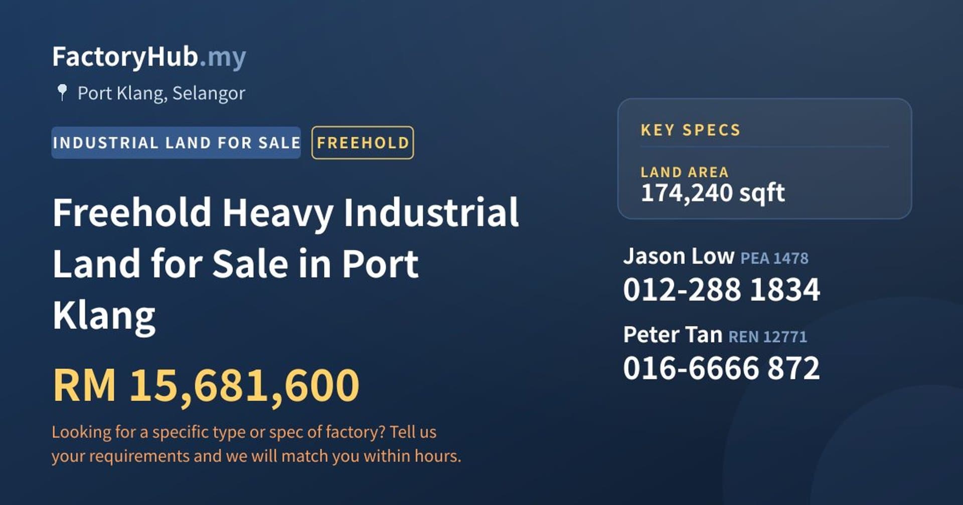 Freehold Heavy Industrial Land for Sale in Port Klang - Property image 1 of 2