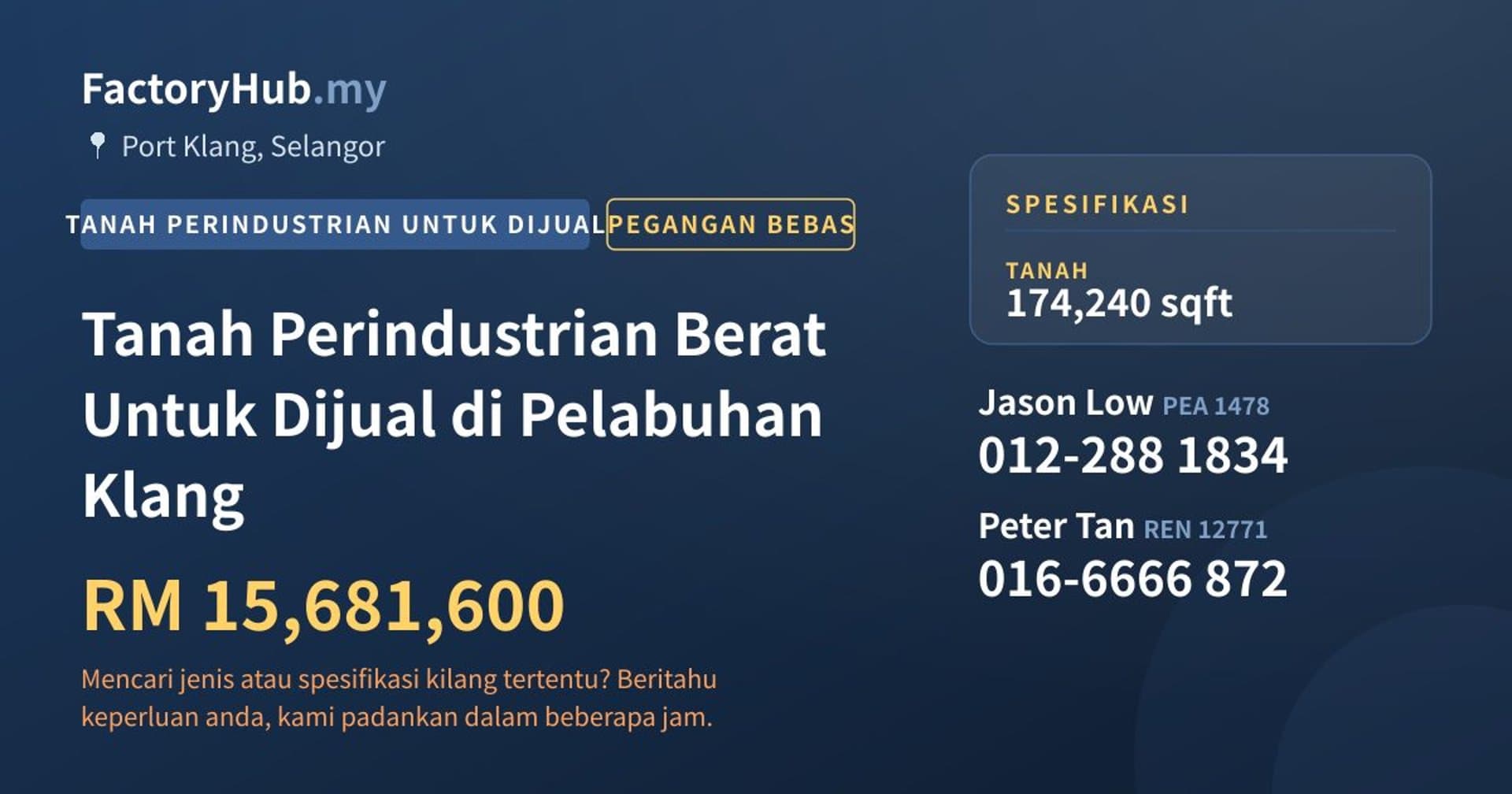 Tanah Perindustrian Berat Untuk Dijual di Pelabuhan Klang · Imej hartanah 1/2