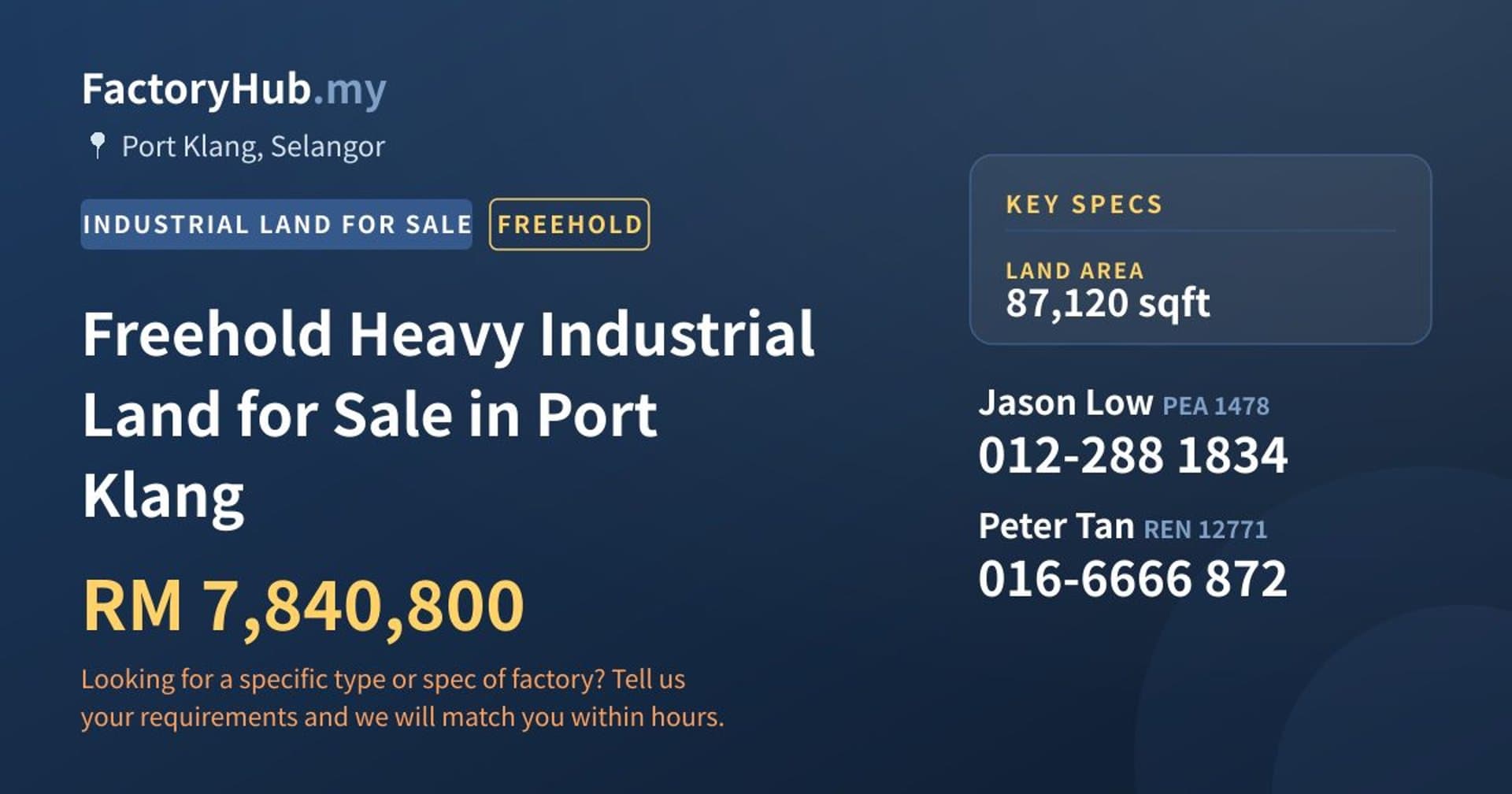 Freehold Heavy Industrial Land for Sale in Port Klang - Property image 1 of 2