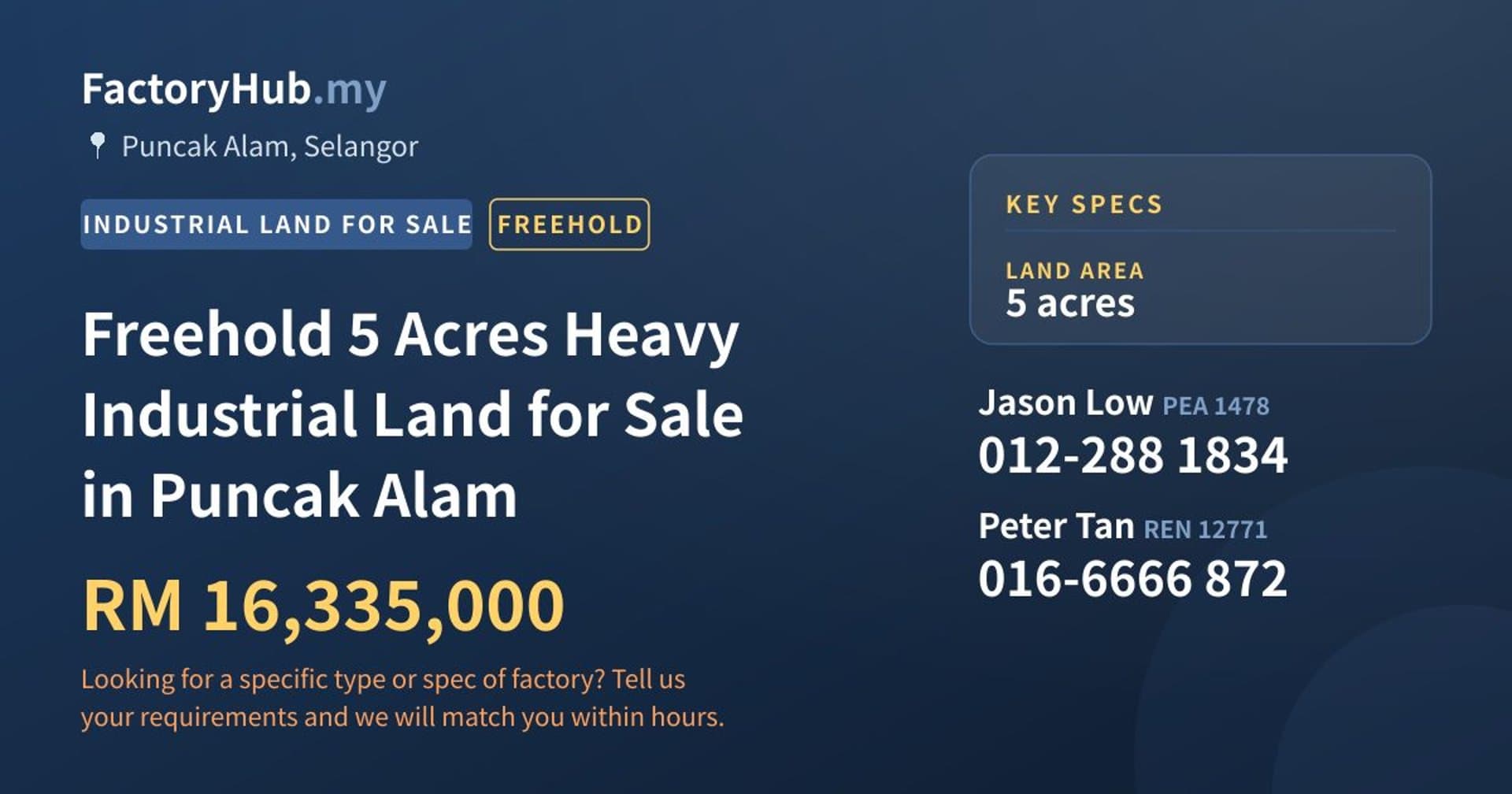 Freehold 5 Acres Heavy Industrial Land for Sale in Puncak Alam - Property image 1 of 2