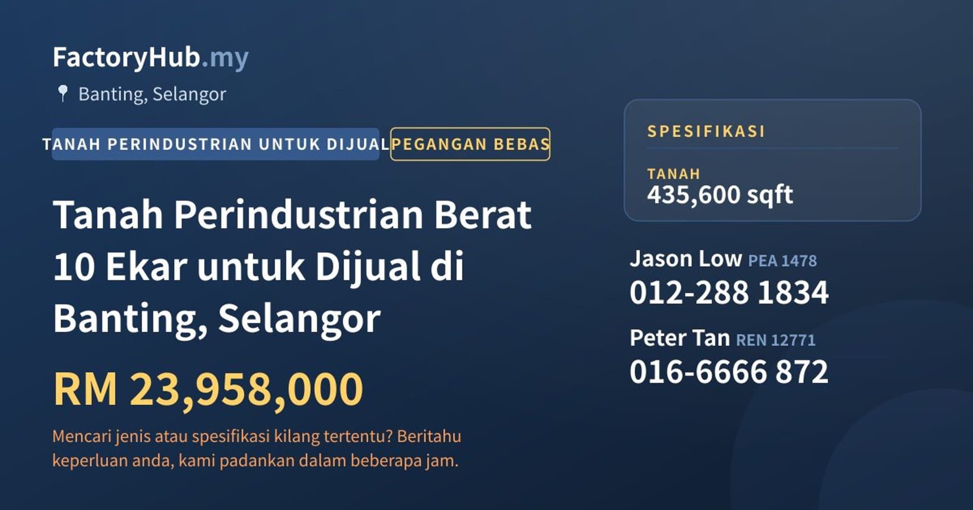 Tanah Perindustrian Berat 10 Ekar untuk Dijual di Banting, Selangor · Imej hartanah 1/2