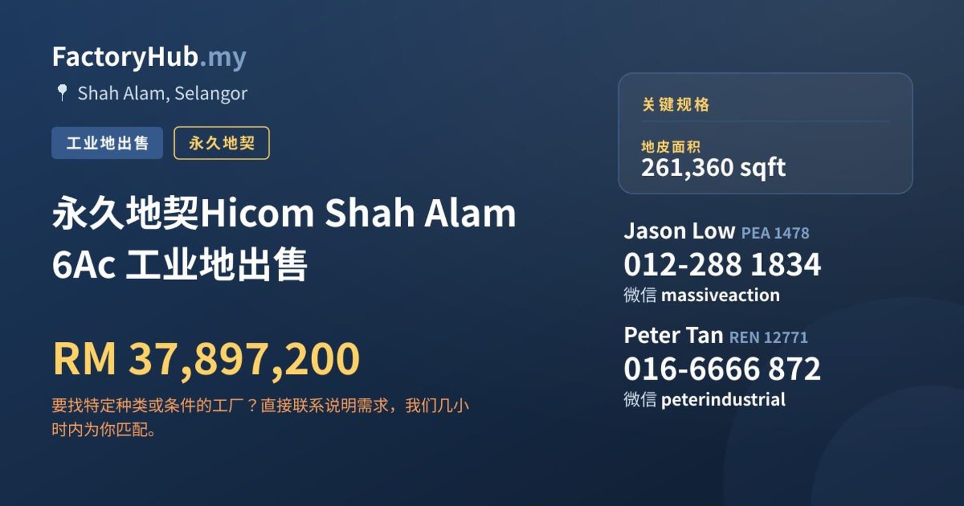 永久地契Hicom Shah Alam 6Ac 工业地出售 · 房源图片 1/2