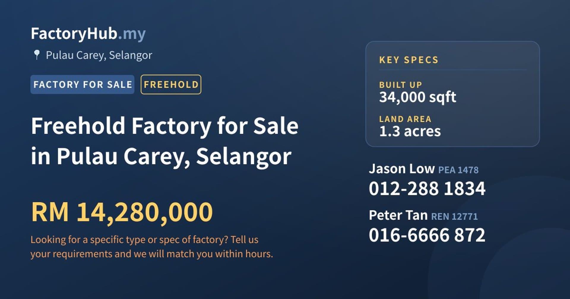 Freehold Factory for Sale in Pulau Carey, Selangor - Property image 1 of 2