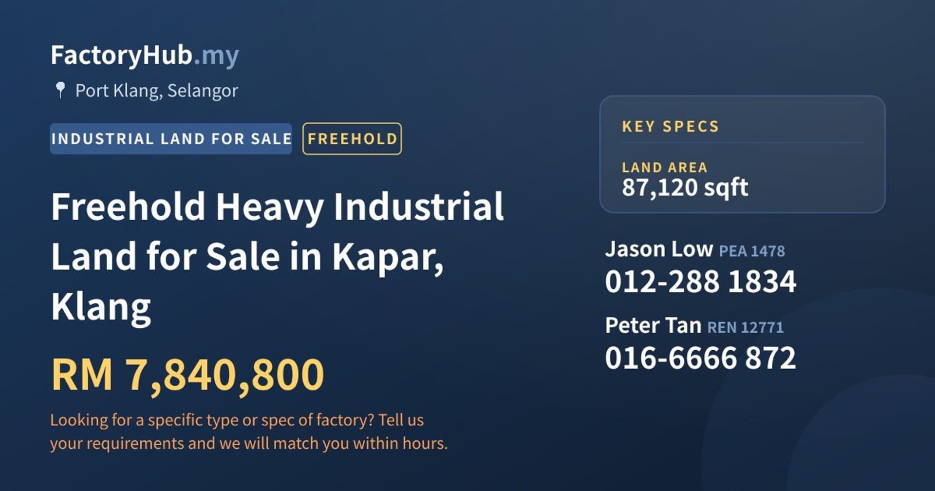 Freehold Heavy Industrial Land for Sale in Kapar, Klang - Property image 1 of 2