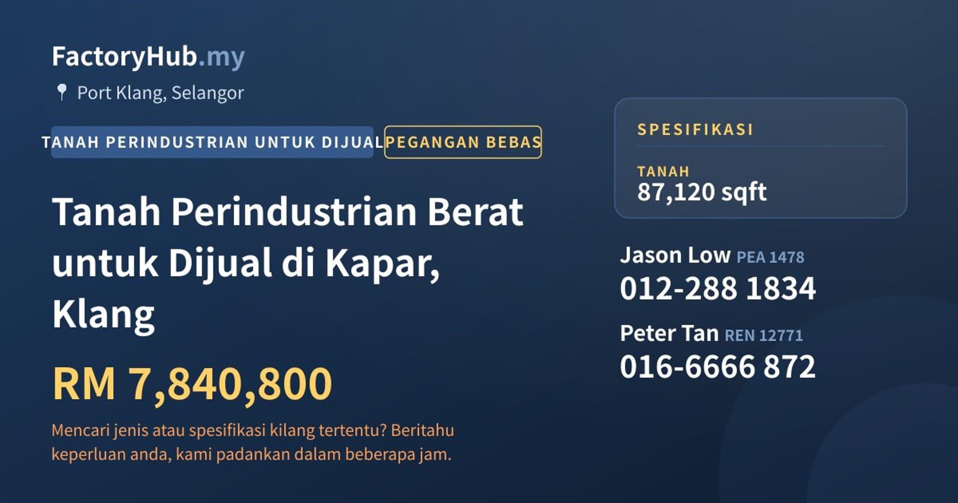 Tanah Perindustrian Berat untuk Dijual di Kapar, Klang · Imej hartanah 1/2