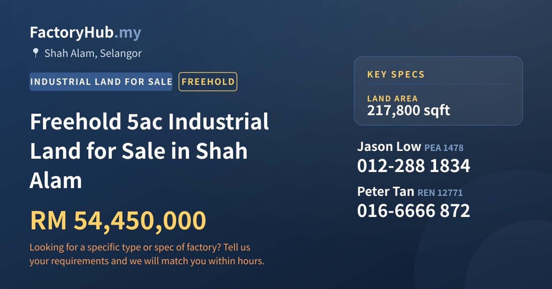 Freehold 5ac Industrial Land for Sale in Shah Alam - Property image 1 of 2