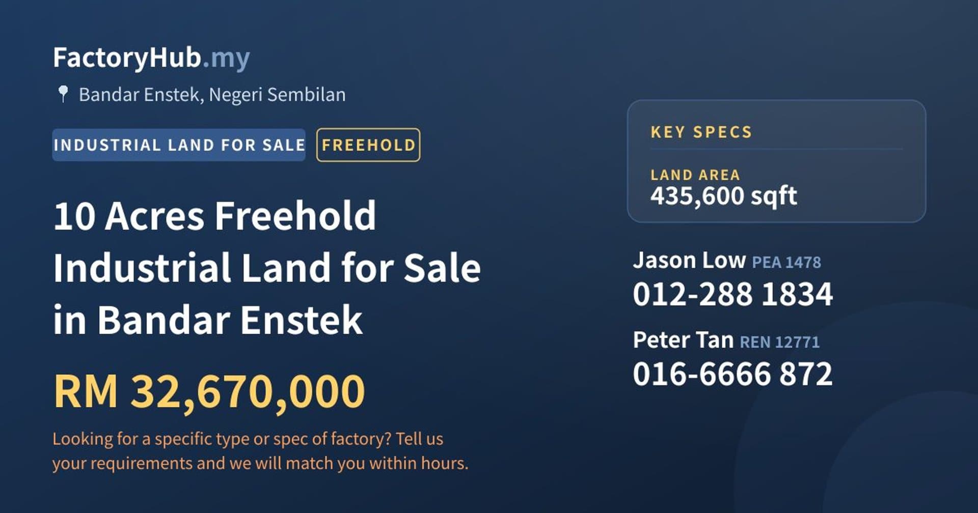 10 Acres Freehold Industrial Land for Sale in Bandar Enstek - Property image 1 of 2