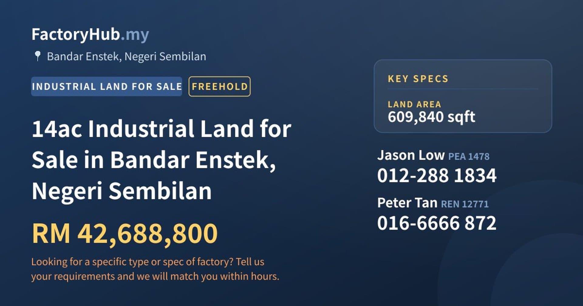 14ac Industrial Land for Sale in Bandar Enstek, Negeri Sembilan - Property image 1 of 2