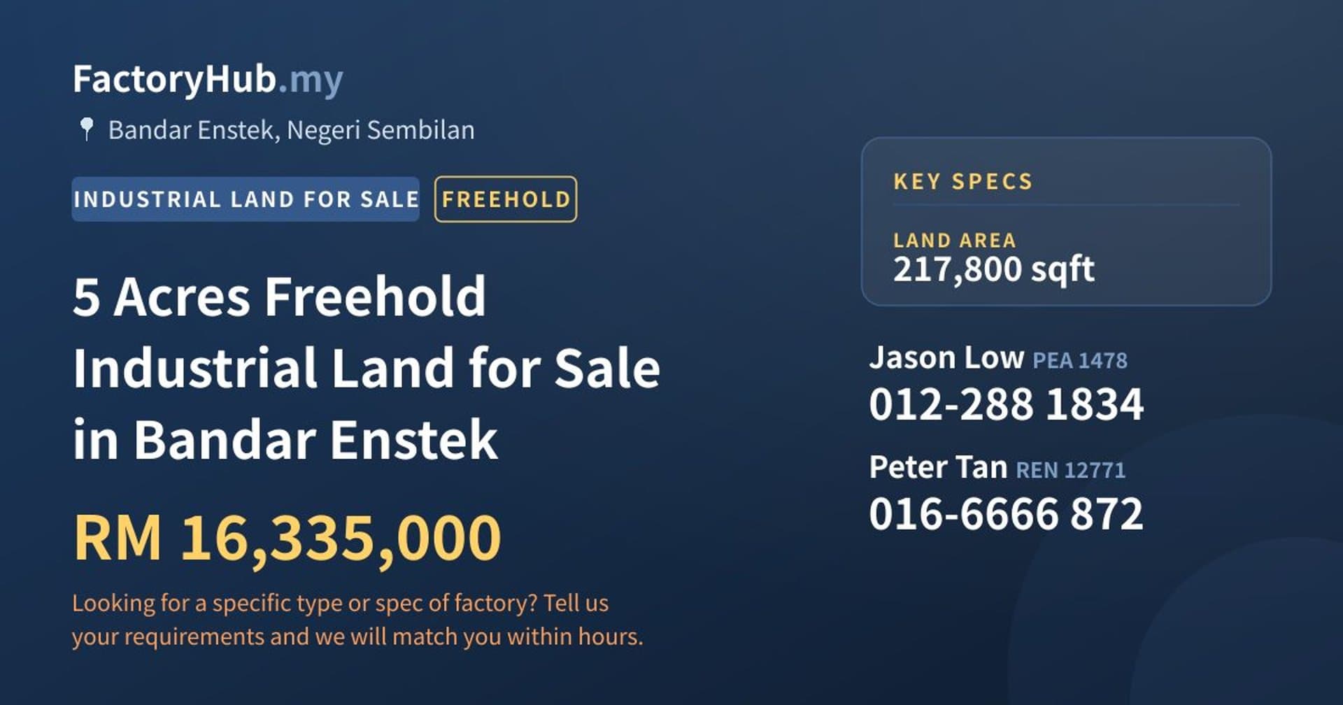 5 Acres Freehold Industrial Land for Sale in Bandar Enstek - Property image 1 of 2