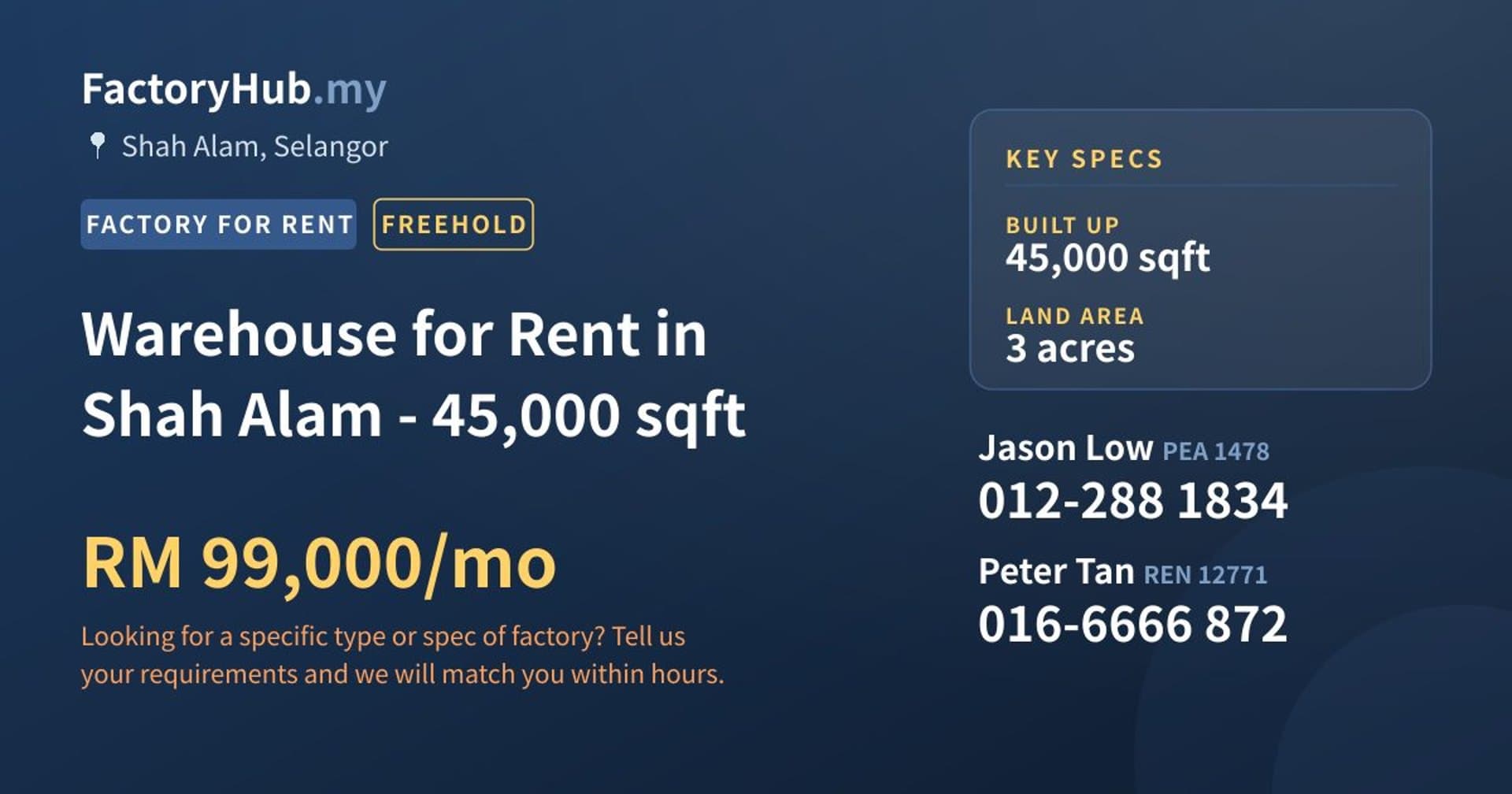 Warehouse for Rent in Shah Alam - 45,000 sqft - Property image 1 of 2