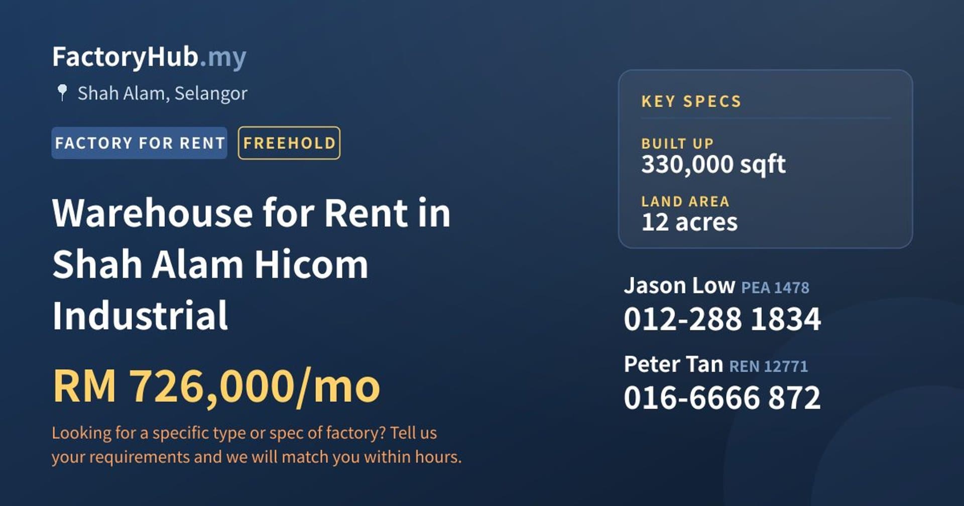 Warehouse for Rent in Shah Alam Hicom Industrial - Property image 1 of 2