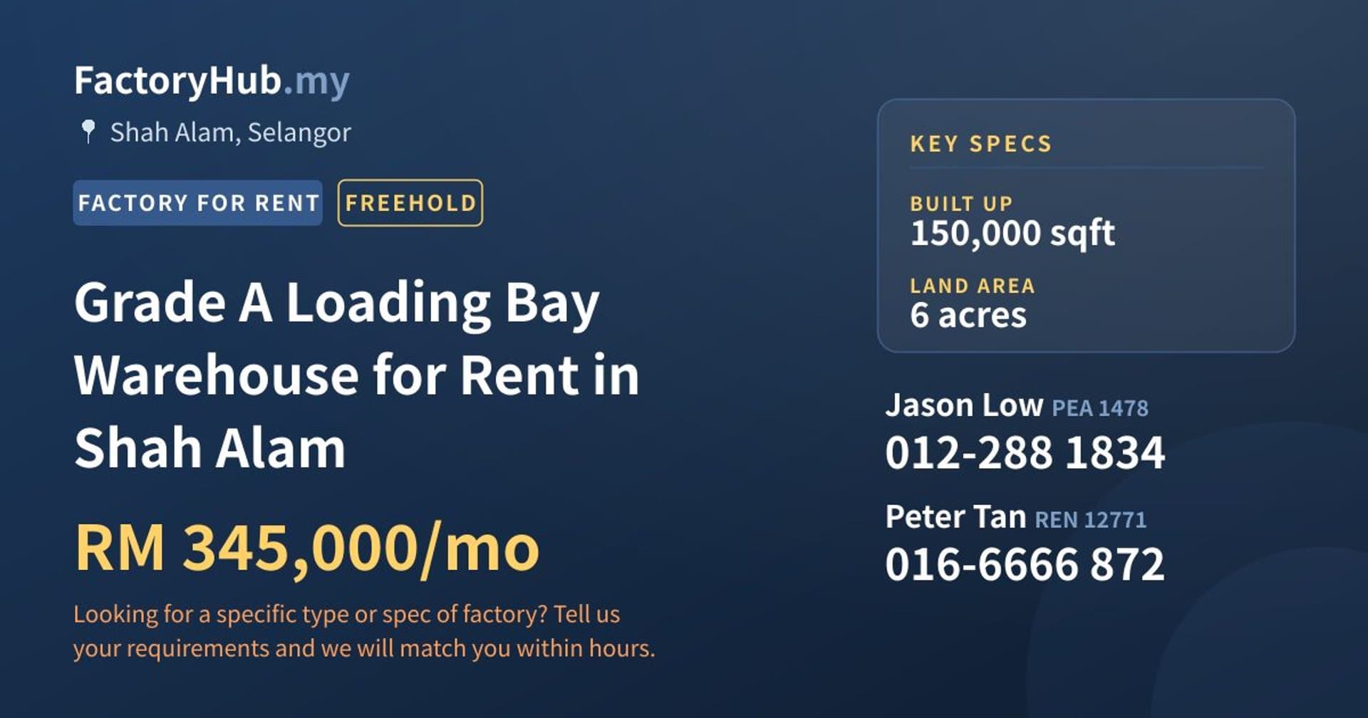 Grade A Loading Bay Warehouse for Rent in Shah Alam - Property image 1 of 2