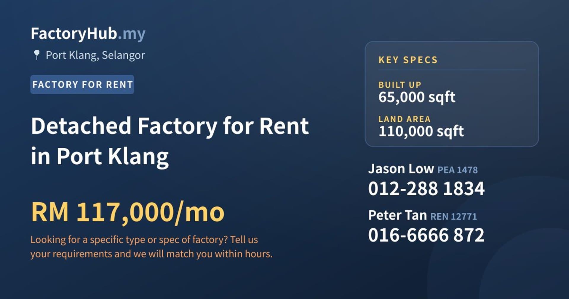 Detached Factory for Rent in Port Klang - Property image 1 of 2